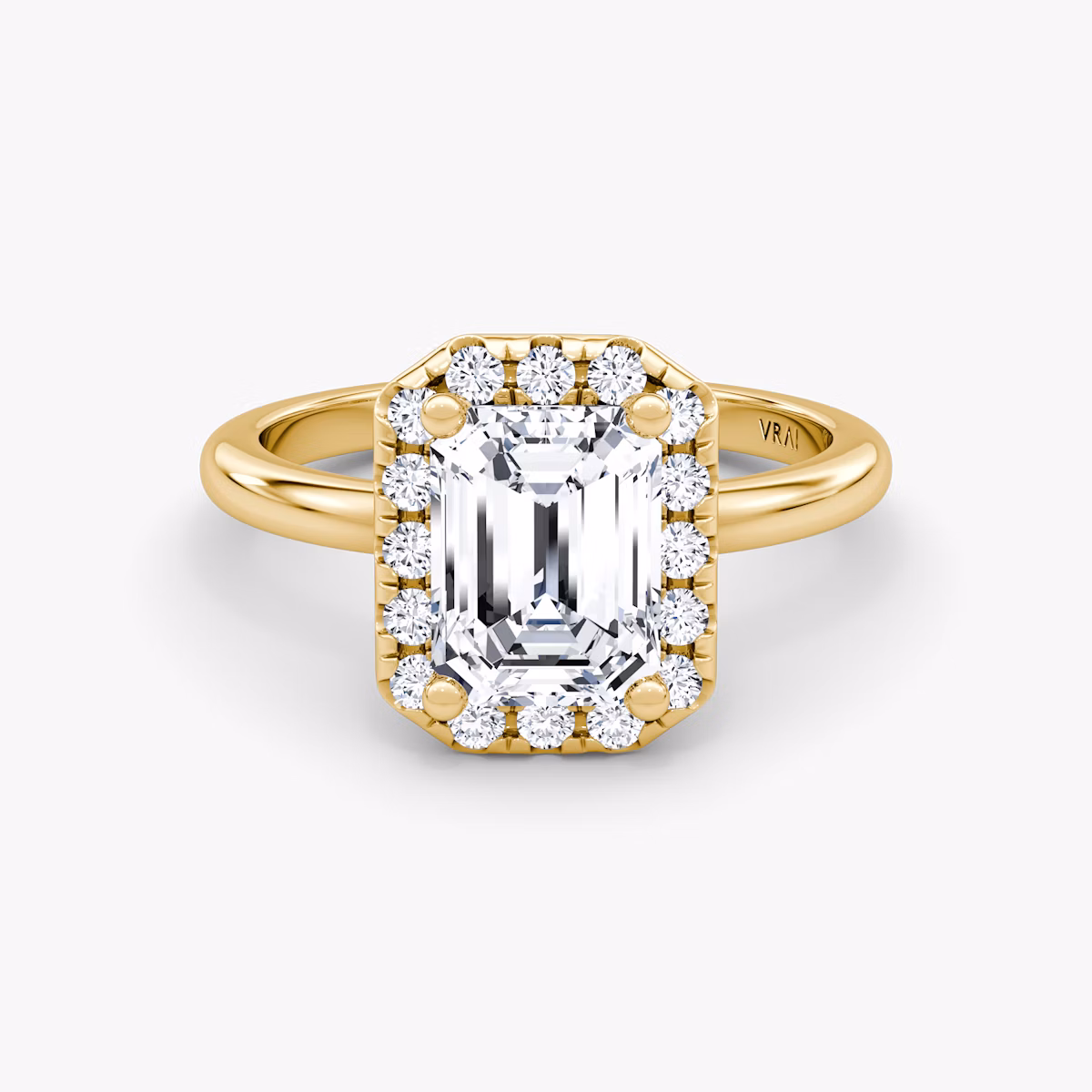 The Halo | Emerald | 18k | Yellow Gold | bandAccent: Plain | haloSize: large | diamondOrientation: vertical | caratWeight: other