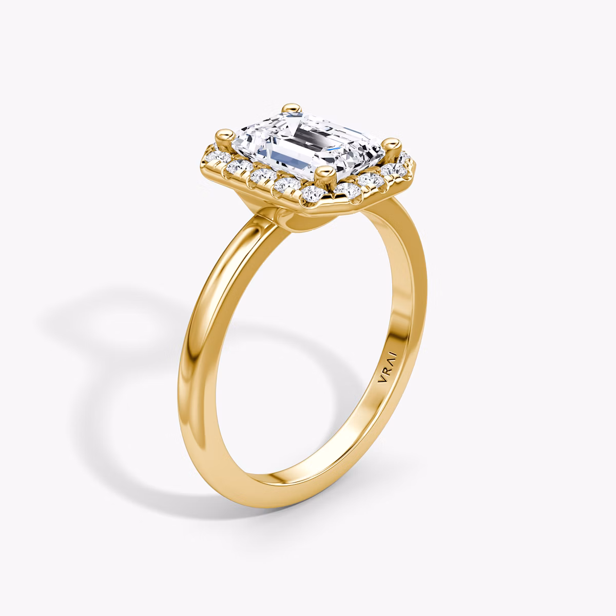 The Halo | Emerald | 18k | Yellow Gold | bandAccent: Plain | haloSize: large | diamondOrientation: vertical | caratWeight: other