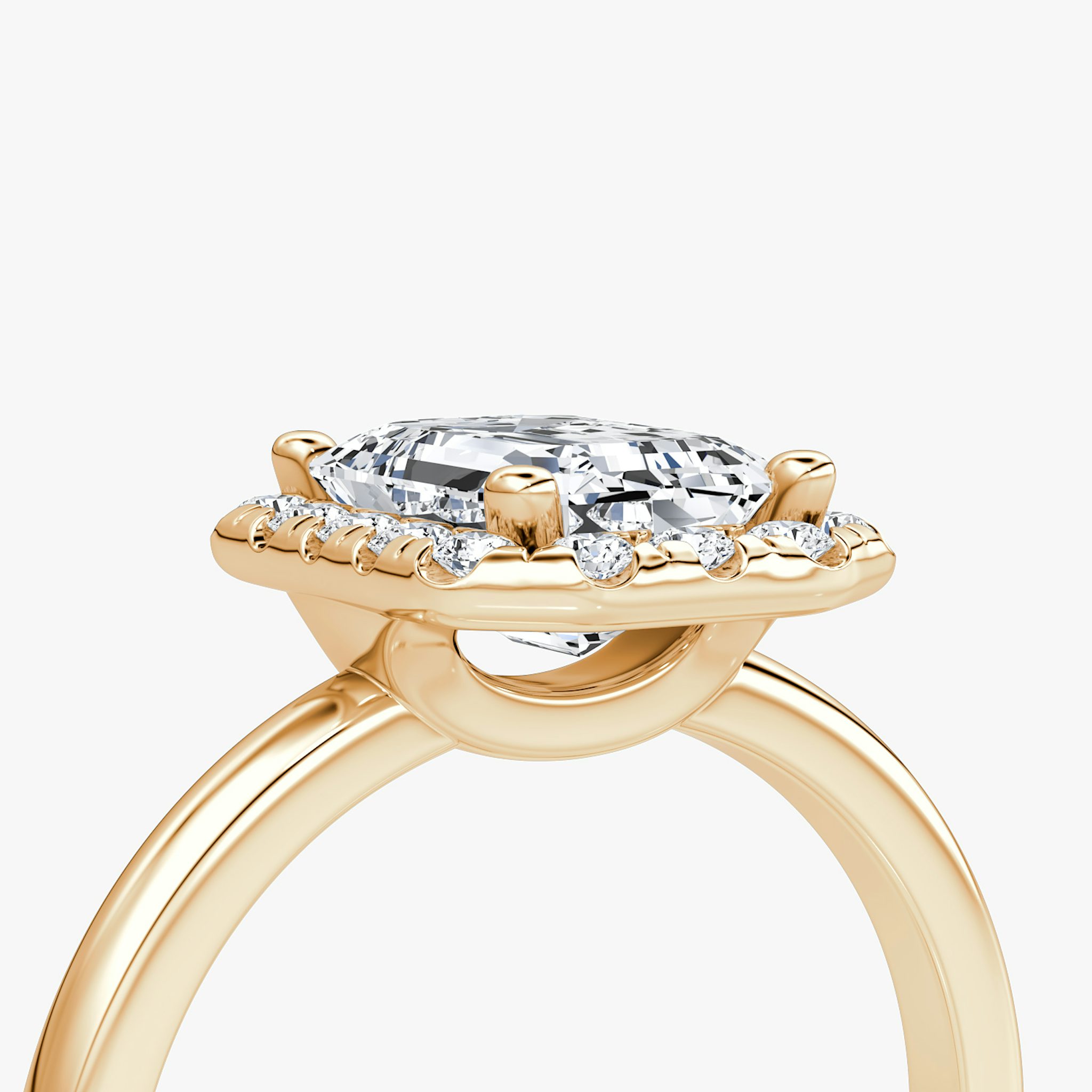 The Halo | Emerald | 14k | Rose Gold | bandAccent: Plain | haloSize: large | diamondOrientation: vertical | caratWeight: other