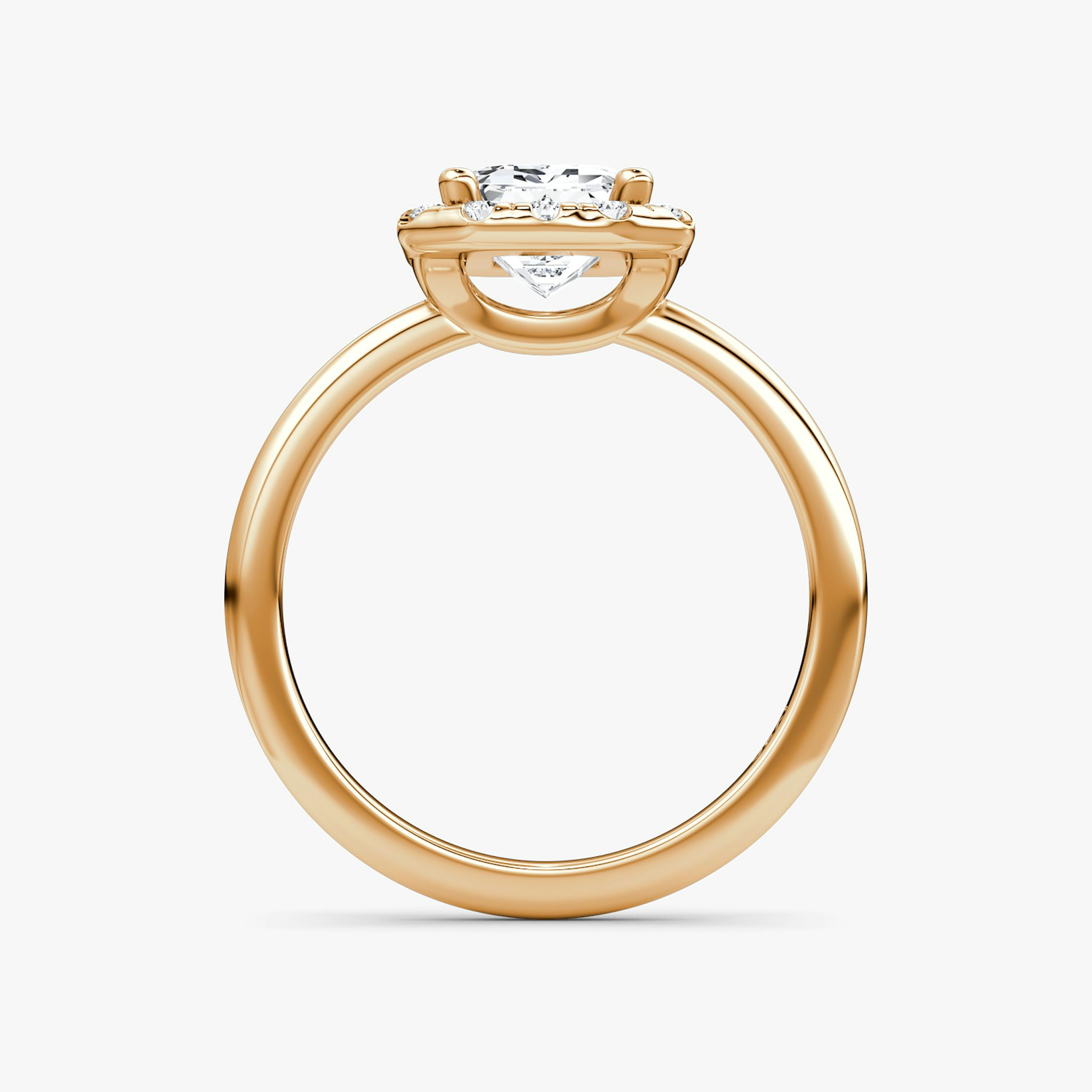 The Halo | Emerald | 14k | Rose Gold | bandAccent: Plain | haloSize: large | diamondOrientation: vertical | caratWeight: other