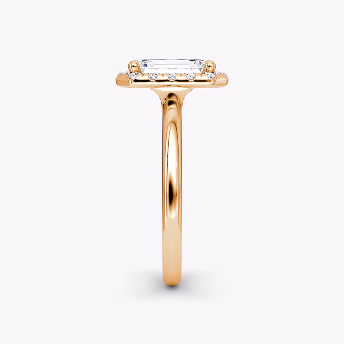 The Halo | Emerald | 14k | Rose Gold | bandAccent: Plain | haloSize: large | diamondOrientation: vertical | caratWeight: other