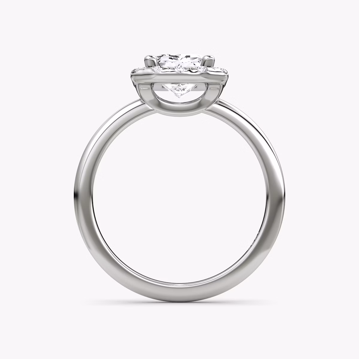 The Halo | Emerald | Platinum | bandAccent: Plain | haloSize: large | diamondOrientation: vertical | caratWeight: other