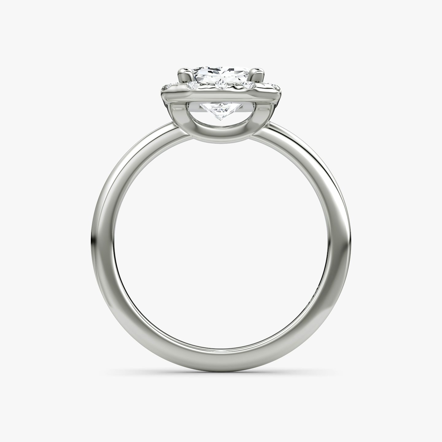 The Halo | Emerald | Platinum | bandAccent: Plain | haloSize: large | diamondOrientation: vertical | caratWeight: other