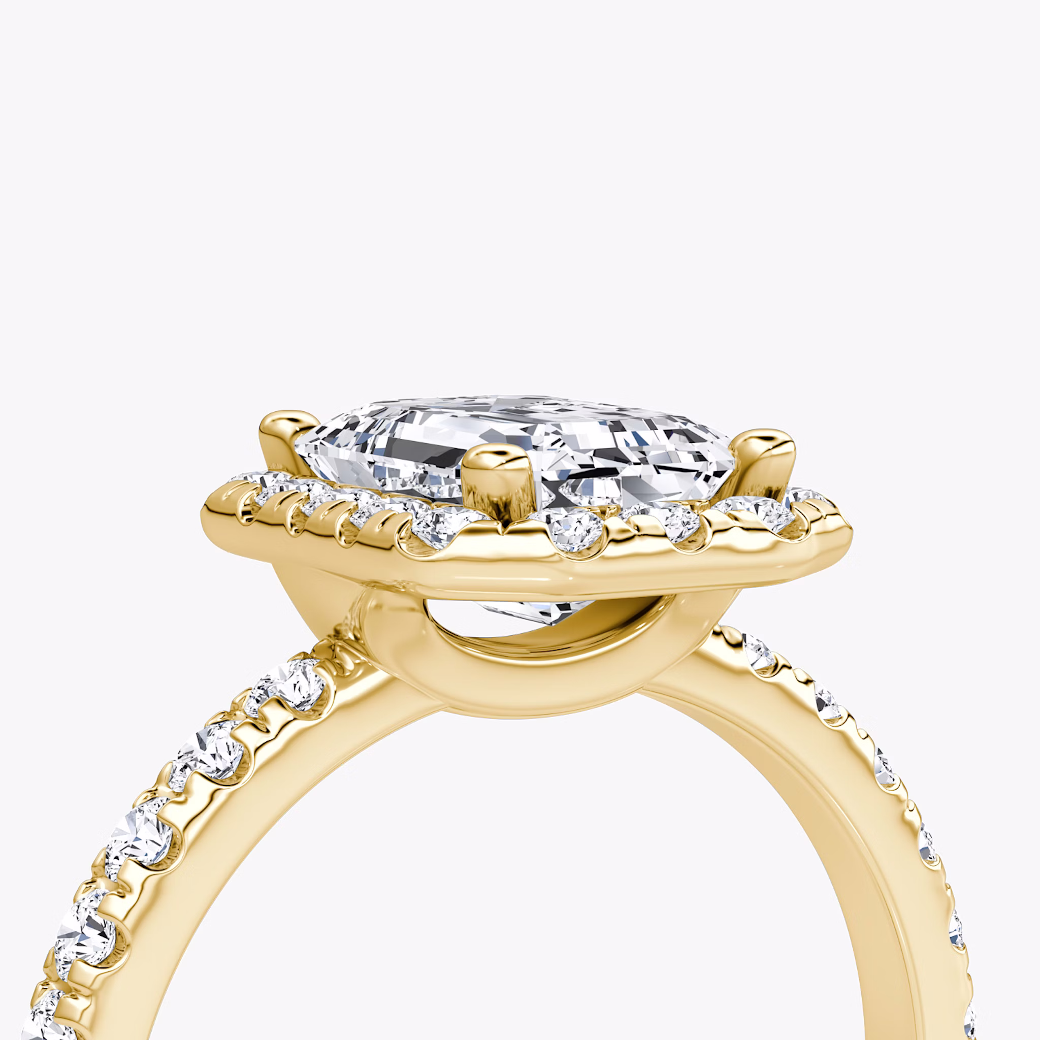 The Halo | Emerald | 18k | Yellow Gold | bandAccent: Pavé | haloSize: large | diamondOrientation: vertical | caratWeight: other