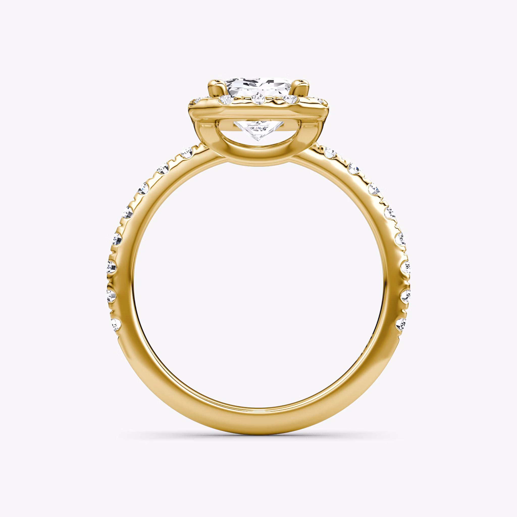 The Halo | Emerald | 18k | Yellow Gold | bandAccent: Pavé | haloSize: large | diamondOrientation: vertical | caratWeight: other