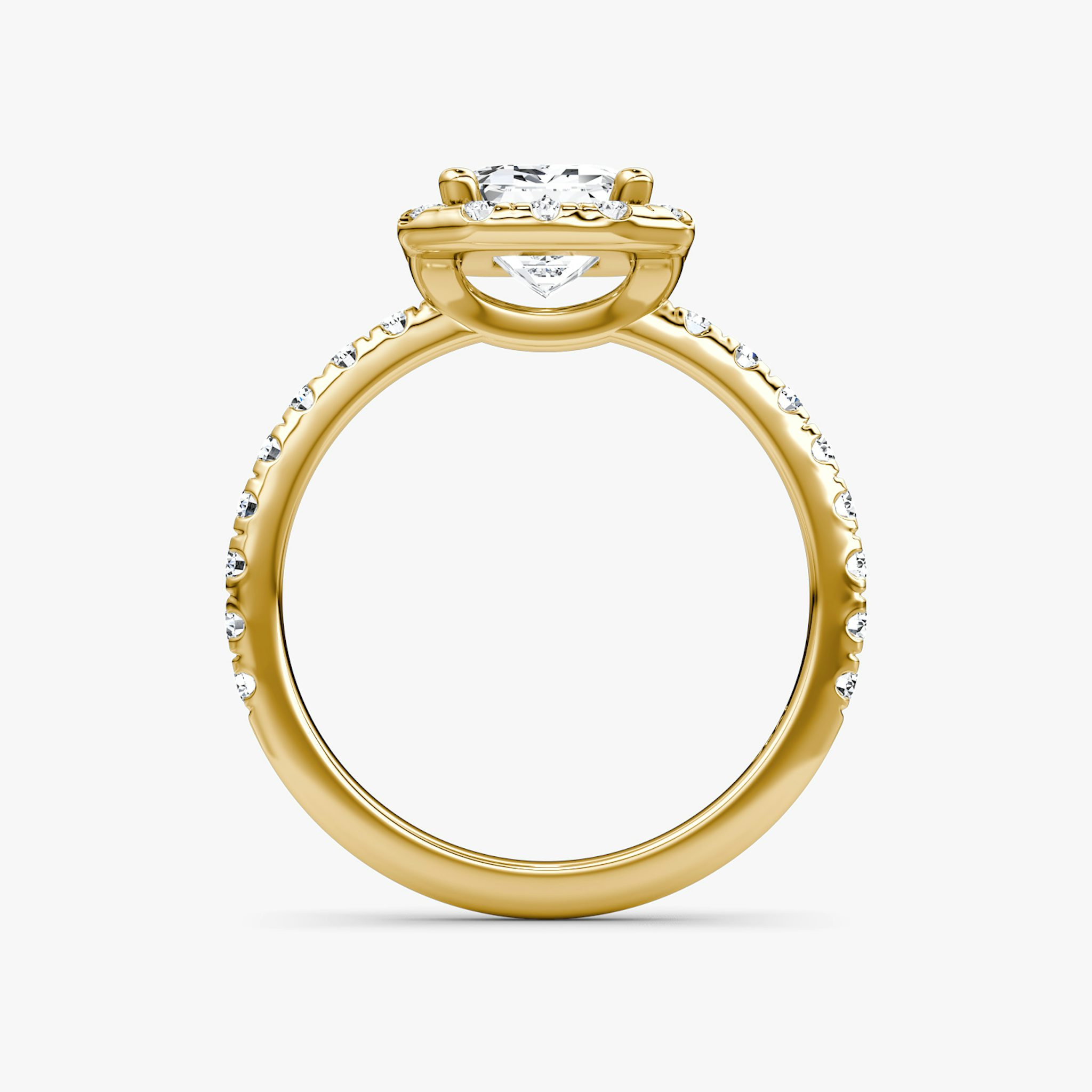 The Halo | Emerald | 18k | Yellow Gold | bandAccent: Pavé | haloSize: large | diamondOrientation: vertical | caratWeight: other