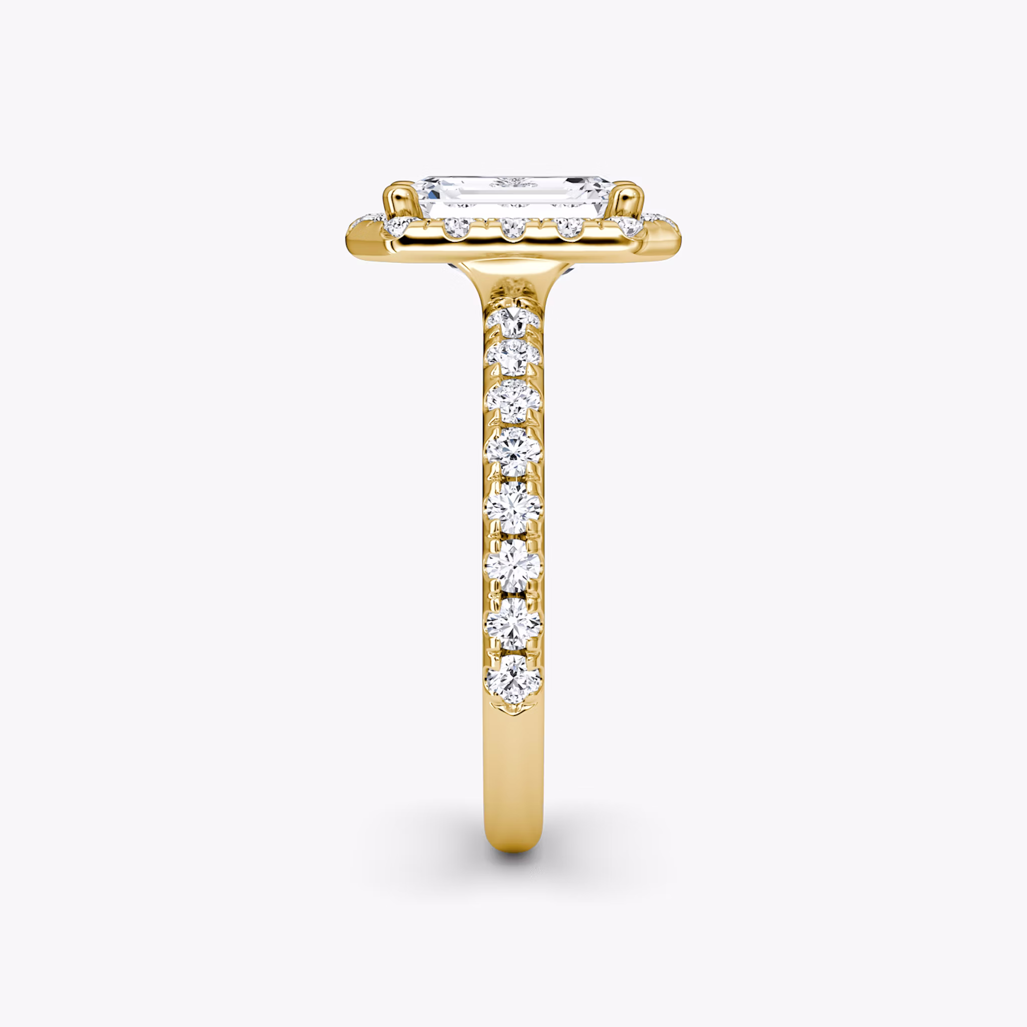 The Halo | Emerald | 18k | Yellow Gold | bandAccent: Pavé | haloSize: large | diamondOrientation: vertical | caratWeight: other