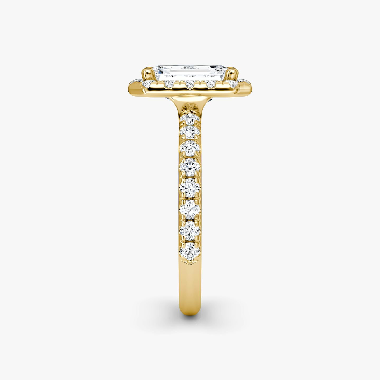 The Halo | Emerald | 18k | Yellow Gold | bandAccent: Pavé | haloSize: large | diamondOrientation: vertical | caratWeight: other