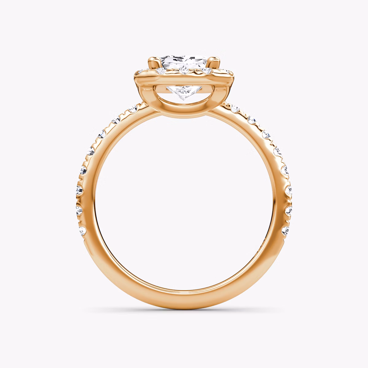 The Halo | Emerald | 14k | Rose Gold | bandAccent: Pavé | haloSize: large | diamondOrientation: vertical | caratWeight: other