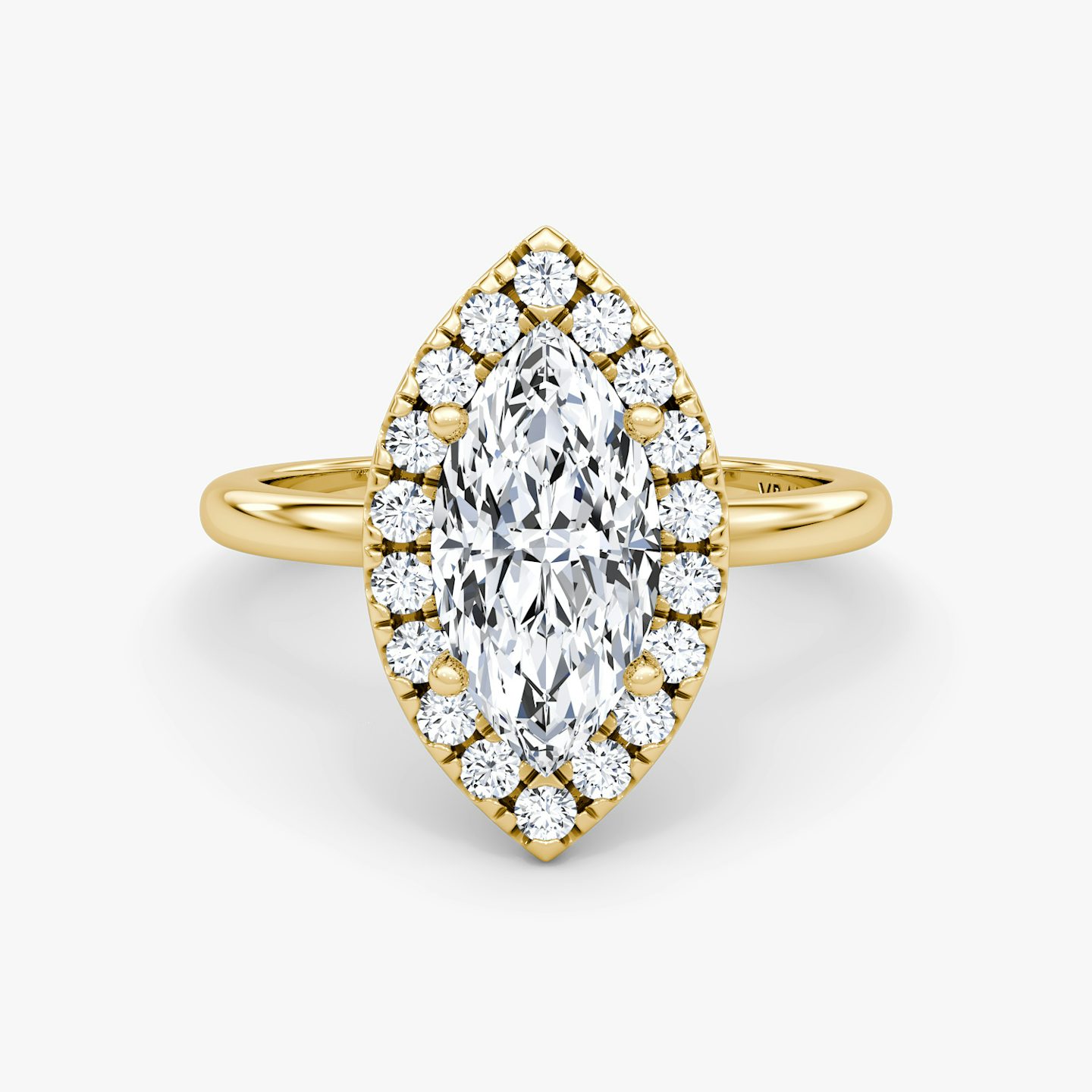 The Halo | Marquise | 18k | Yellow Gold | bandAccent: Plain | haloSize: large | diamondOrientation: vertical | caratWeight: other
