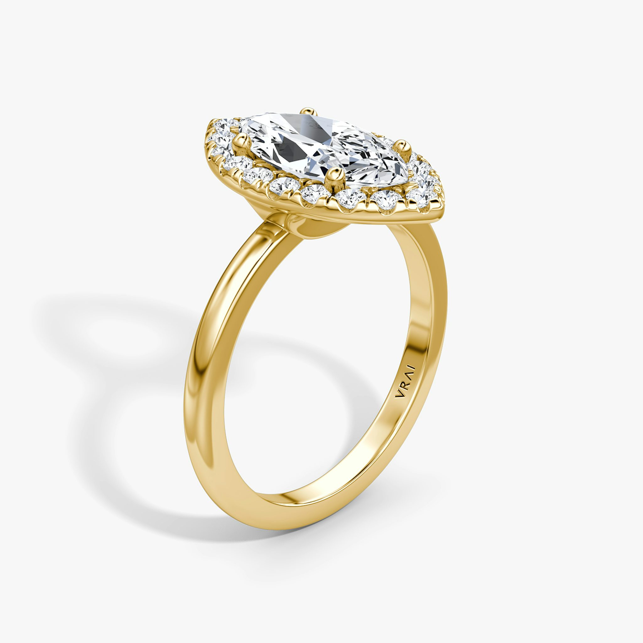 The Halo | Marquise | 18k | Yellow Gold | bandAccent: Plain | haloSize: large | diamondOrientation: vertical | caratWeight: other