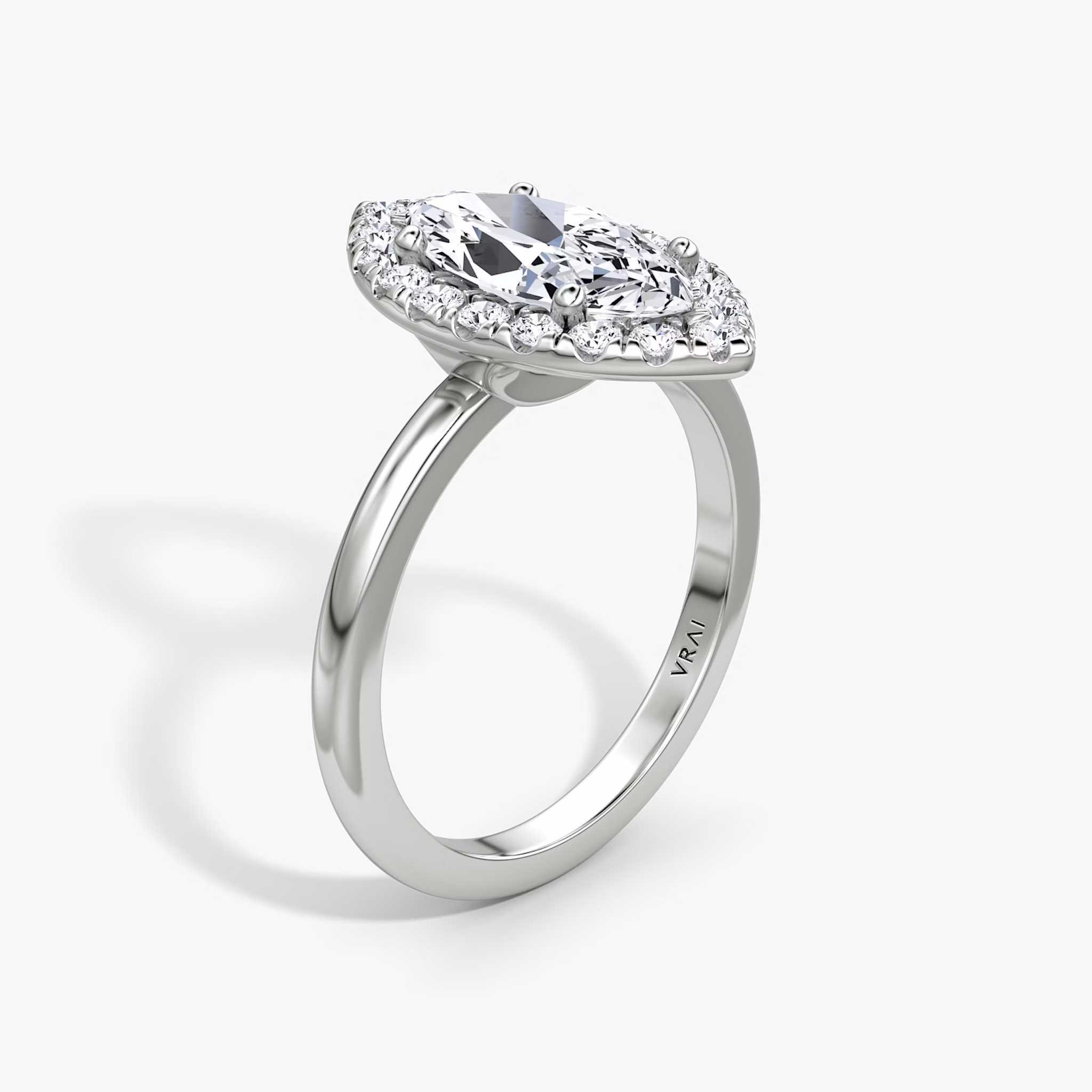 The Halo | Marquise | 18k | White Gold | bandAccent: Plain | haloSize: large | diamondOrientation: vertical | caratWeight: other
