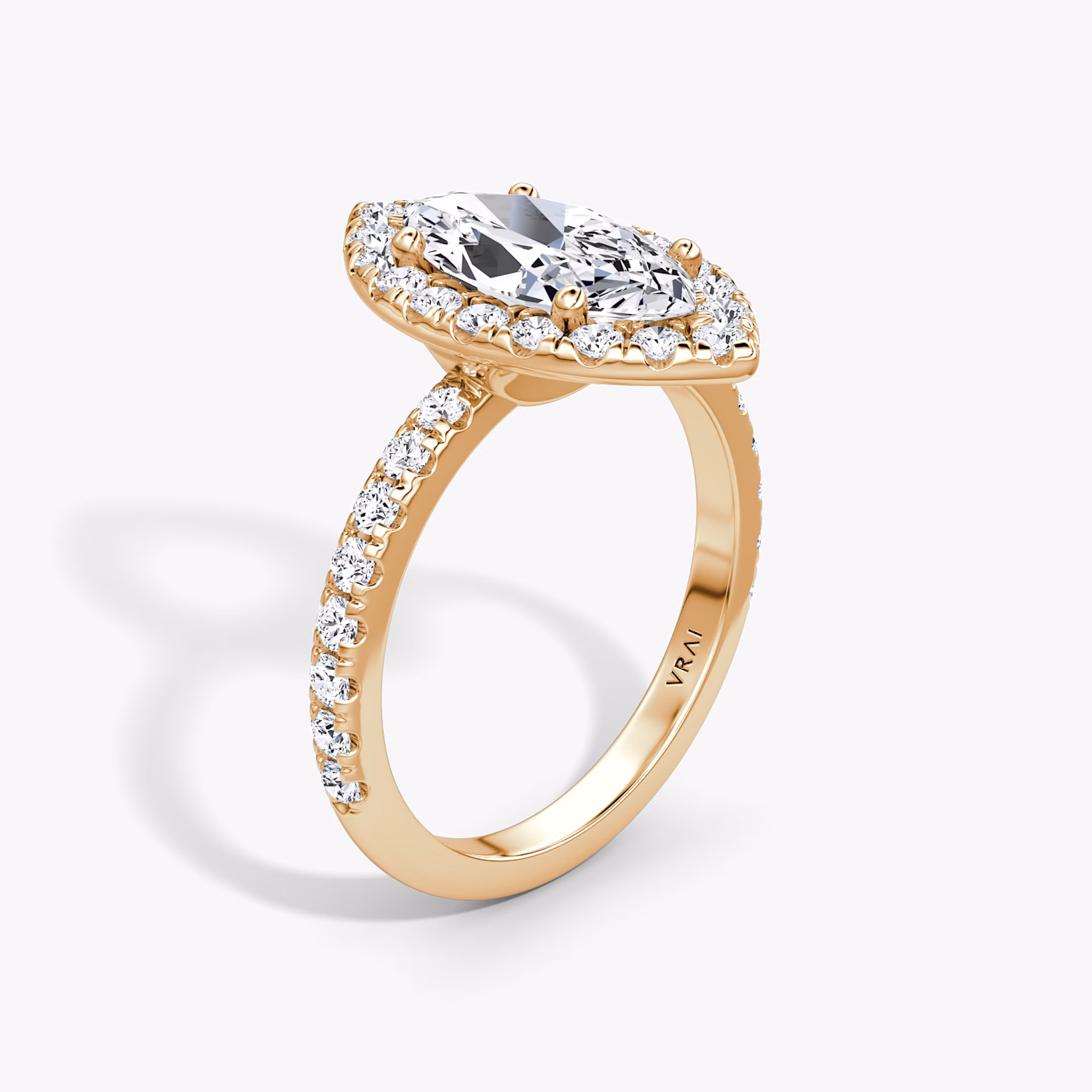 The Halo | Marquise | 14k | Rose Gold | bandAccent: Pavé | haloSize: large | diamondOrientation: vertical | caratWeight: other