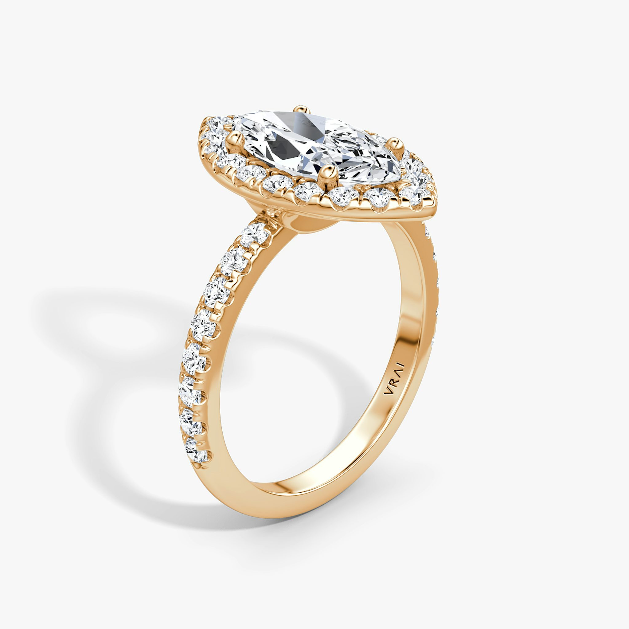 The Halo | Marquise | 14k | Rose Gold | bandAccent: Pavé | haloSize: large | diamondOrientation: vertical | caratWeight: other