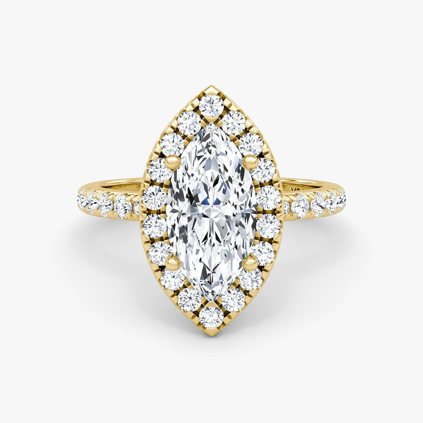 The Halo | Marquise | 18k | Yellow Gold | bandAccent: Pavé | haloSize: large | diamondOrientation: vertical | caratWeight: other