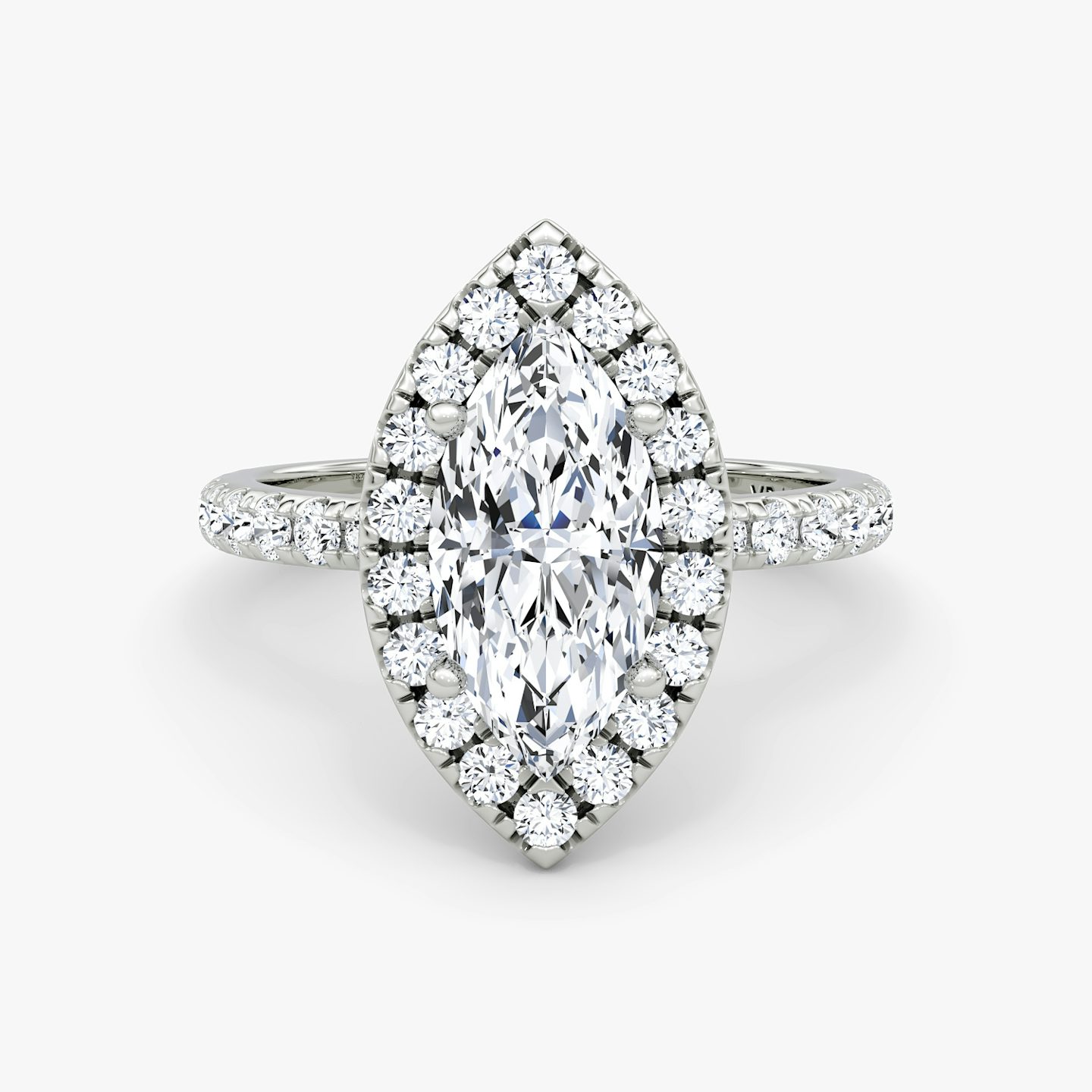 Anillo de compromiso Halo | Marquise | 18k | Oro blanco | bandAccent: Pavé | haloSize: large | diamondOrientation: vertical | caratWeight: other