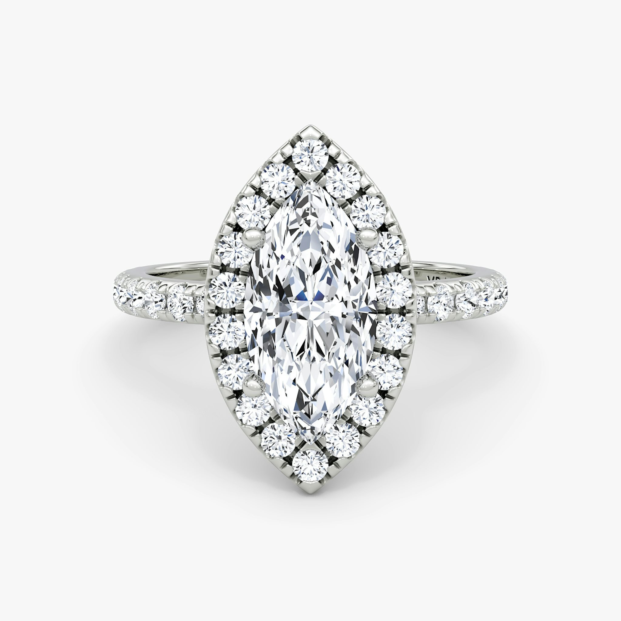 The Halo | Marquise | 18k | White Gold | bandAccent: Pavé | haloSize: large | diamondOrientation: vertical | caratWeight: other
