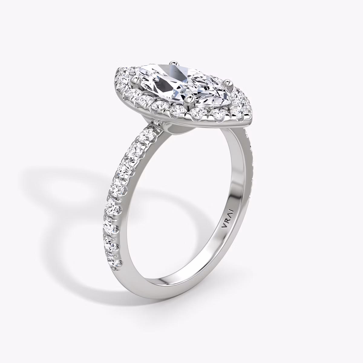 The Halo | Marquise | Platinum | bandAccent: Pavé | haloSize: large | diamondOrientation: vertical | caratWeight: other