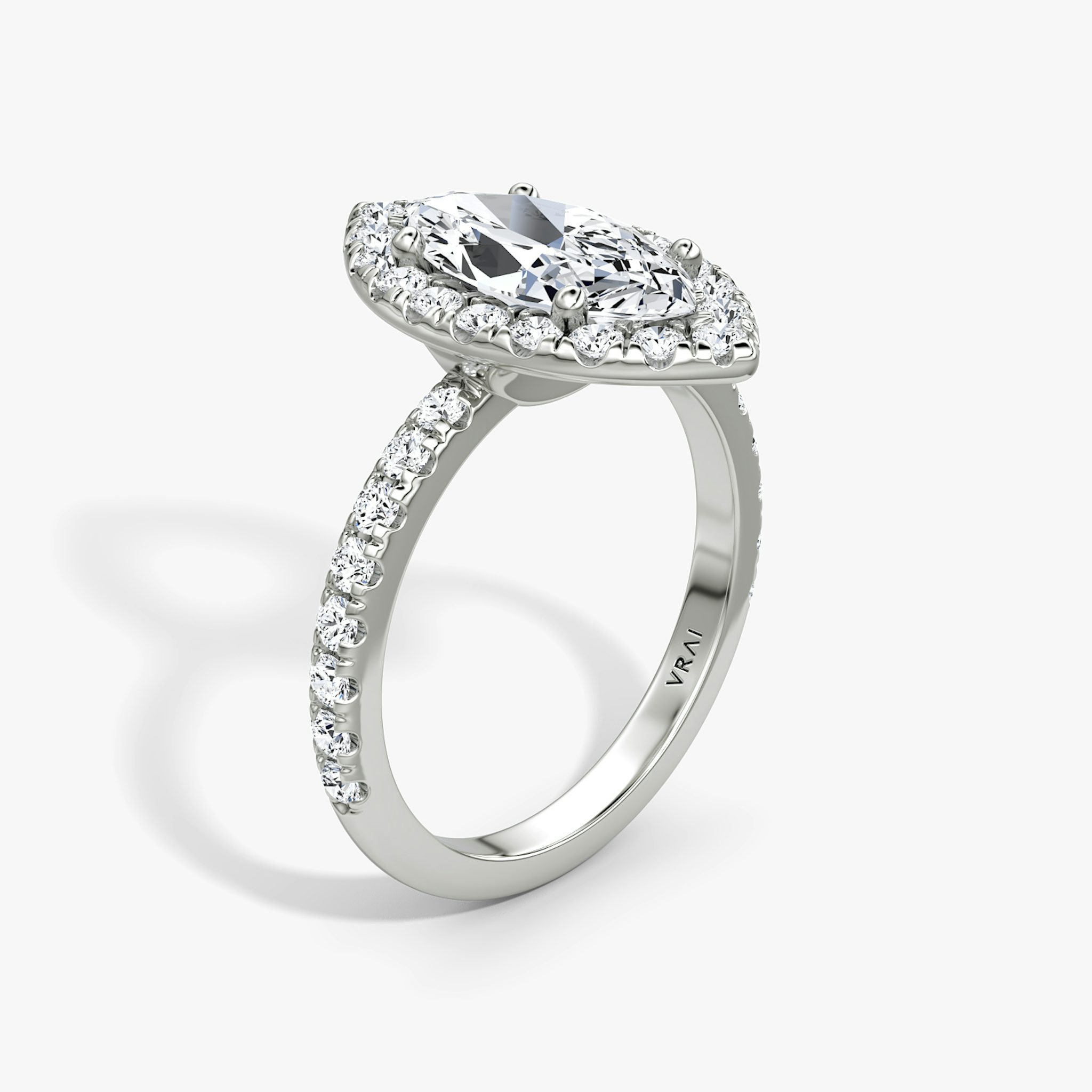 The Halo | Marquise | 18k | White Gold | bandAccent: Pavé | haloSize: large | diamondOrientation: vertical | caratWeight: other