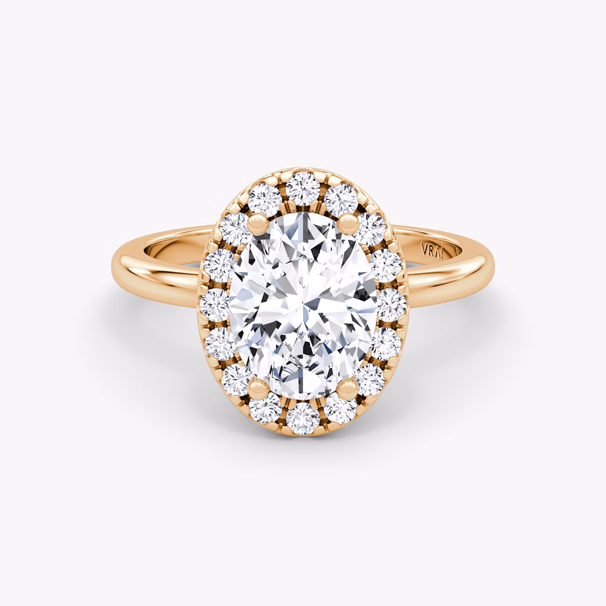 The Halo | Oval | 14k | Rose Gold | bandAccent: Plain | haloSize: large | diamondOrientation: vertical | caratWeight: other