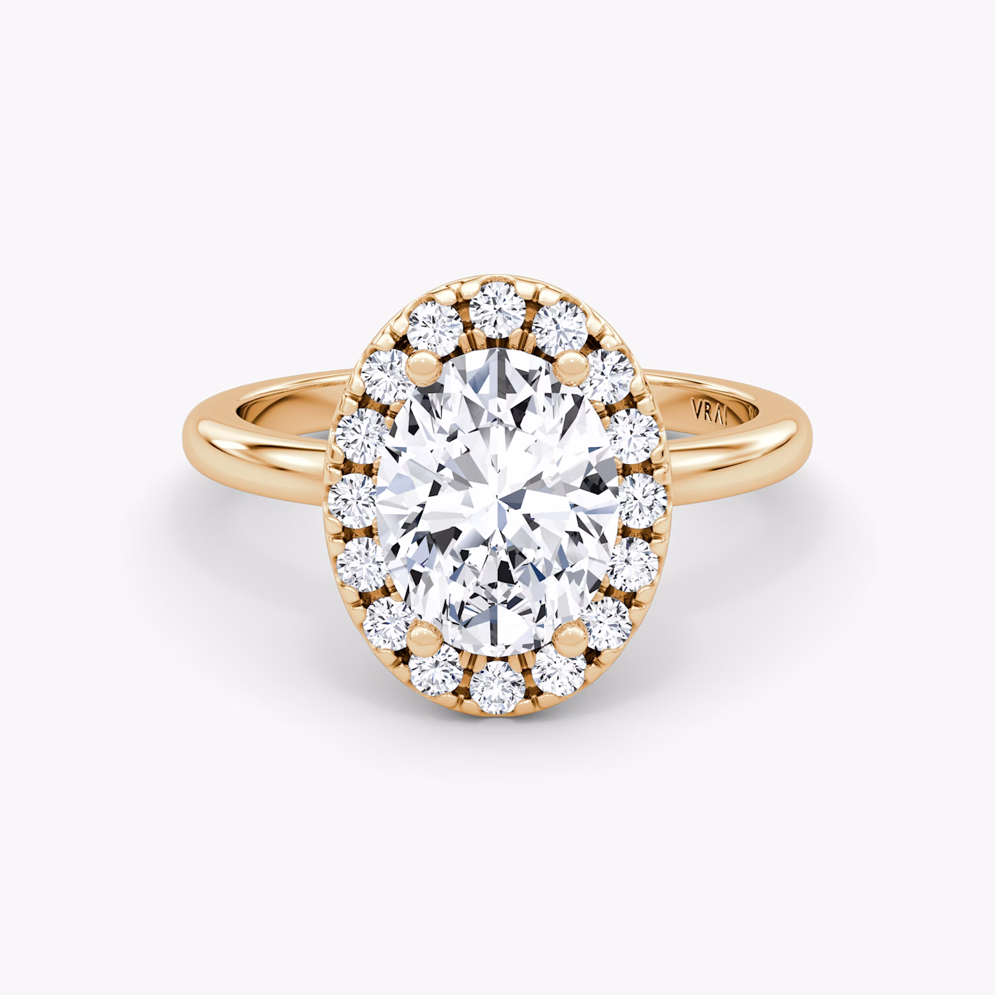 The Halo | Oval | 14k | Rose Gold | bandAccent: Plain | haloSize: large | diamondOrientation: vertical | caratWeight: other