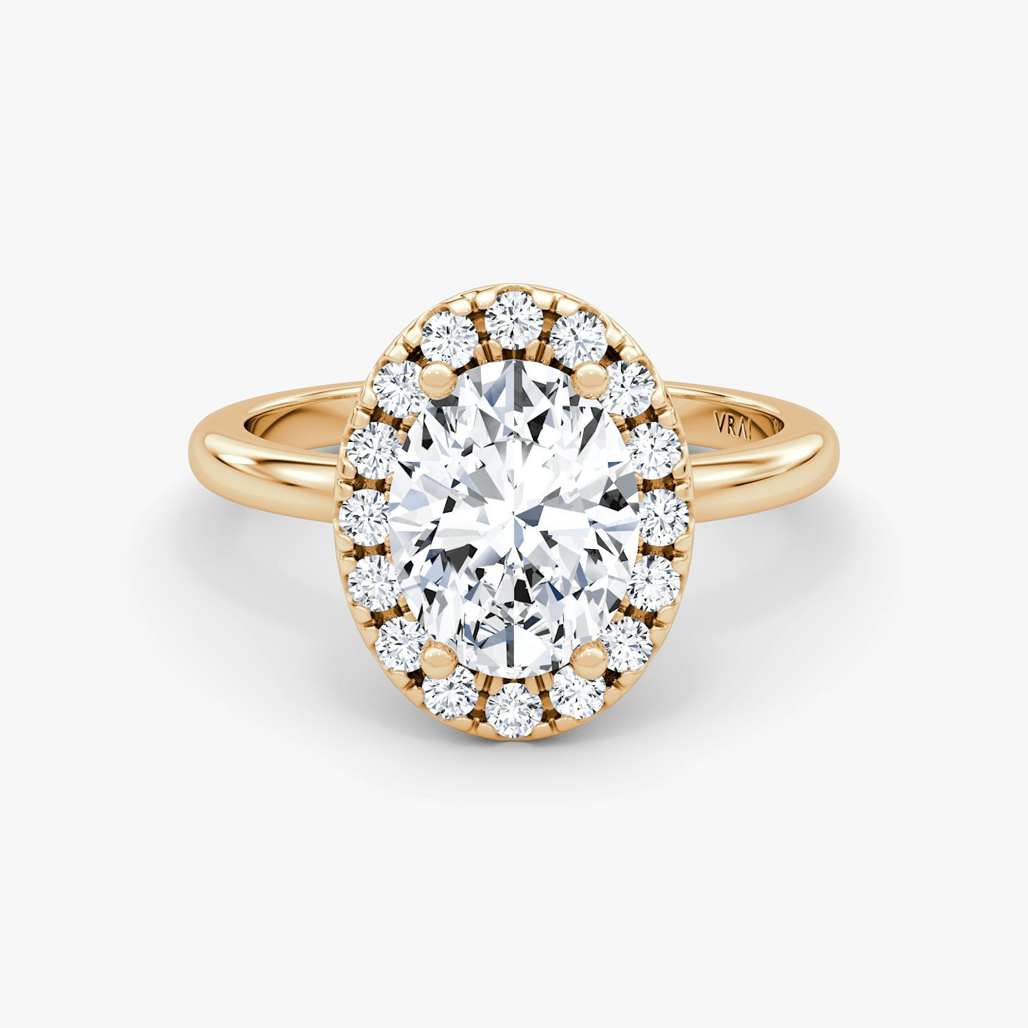 The Halo | Oval | 14k | Rose Gold | bandAccent: Plain | haloSize: large | diamondOrientation: vertical | caratWeight: other