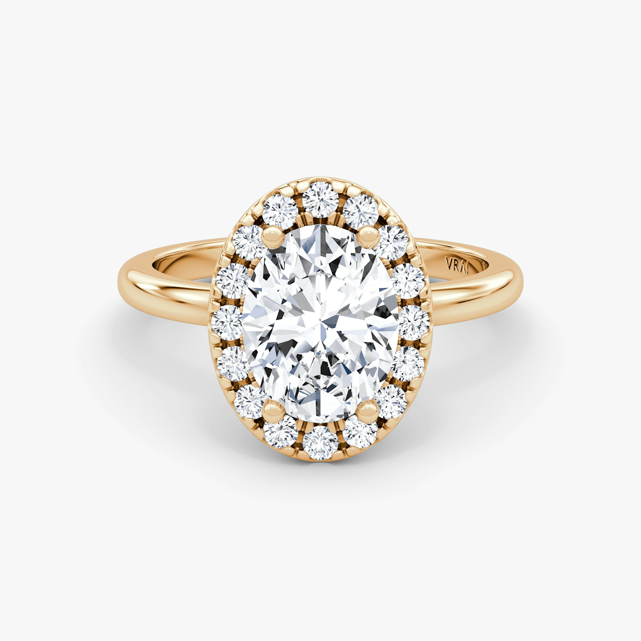 The Halo | Oval | 14k | Rose Gold | bandAccent: Plain | haloSize: large | diamondOrientation: vertical | caratWeight: other