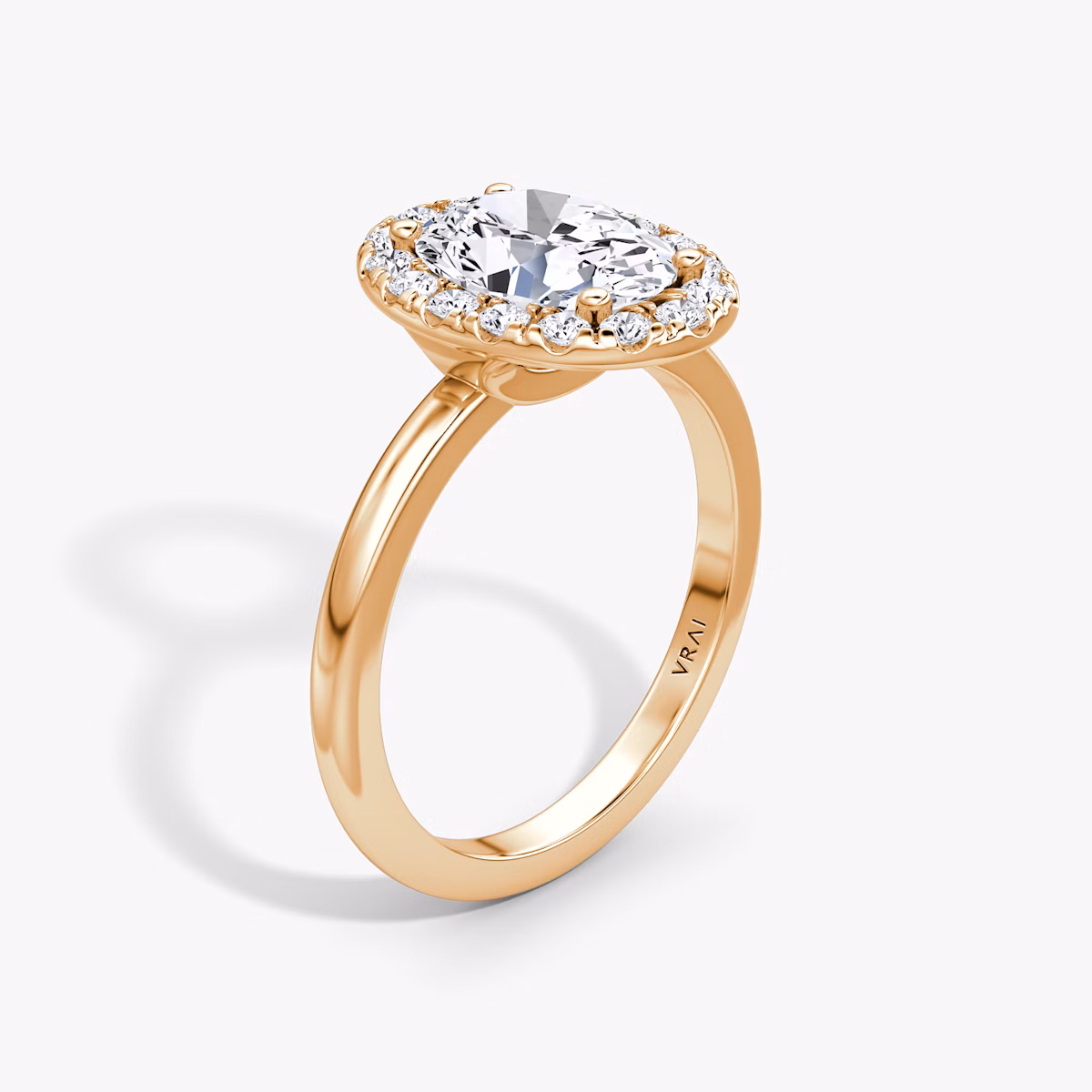 The Halo | Oval | 14k | Rose Gold | bandAccent: Plain | haloSize: large | diamondOrientation: vertical | caratWeight: other