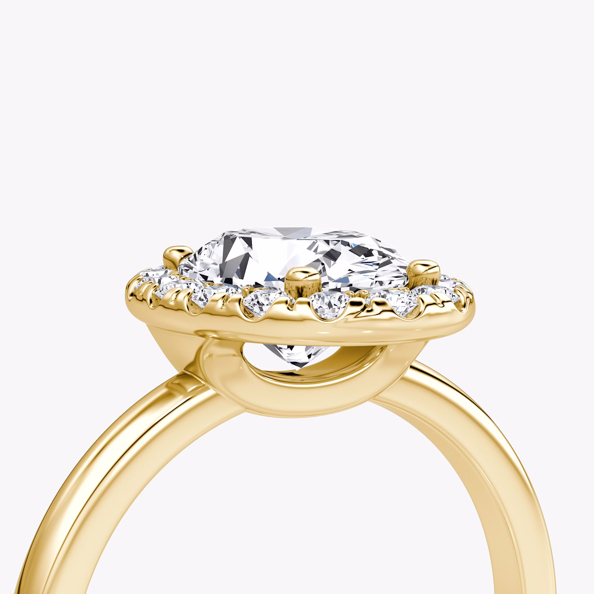 The Halo | Oval | 18k | Yellow Gold | bandAccent: Plain | haloSize: large | diamondOrientation: vertical | caratWeight: other