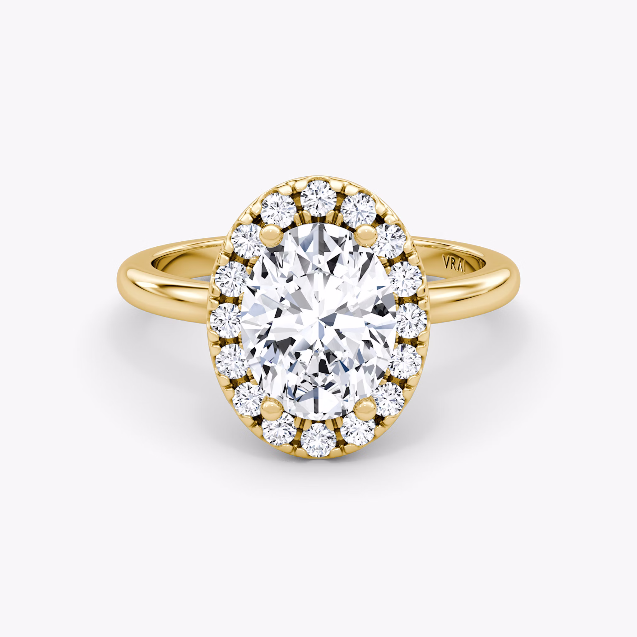 The Halo | Oval | 18k | Yellow Gold | bandAccent: Plain | haloSize: large | diamondOrientation: vertical | caratWeight: other