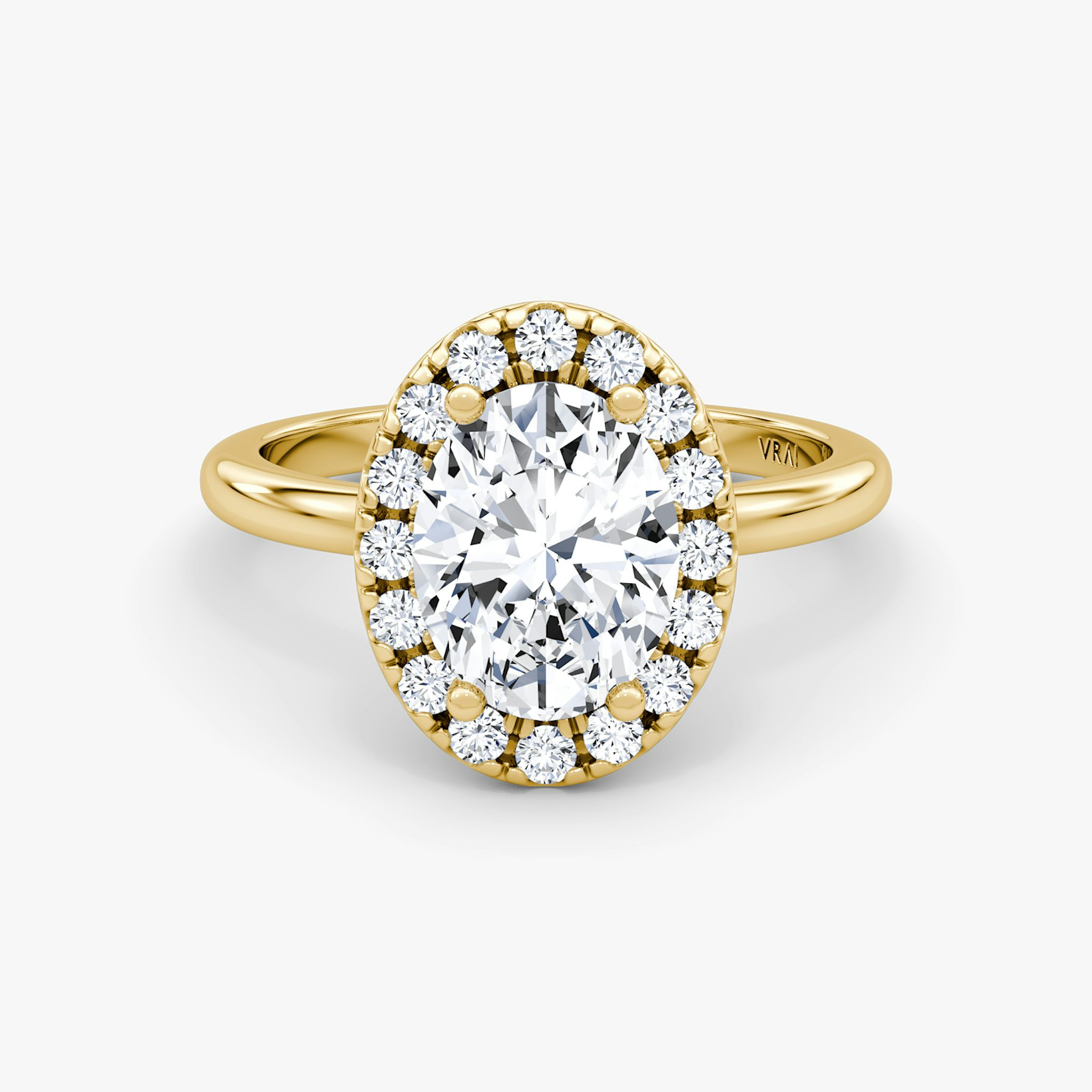 The Halo | Oval | 18k | Yellow Gold | bandAccent: Plain | haloSize: large | diamondOrientation: vertical | caratWeight: other