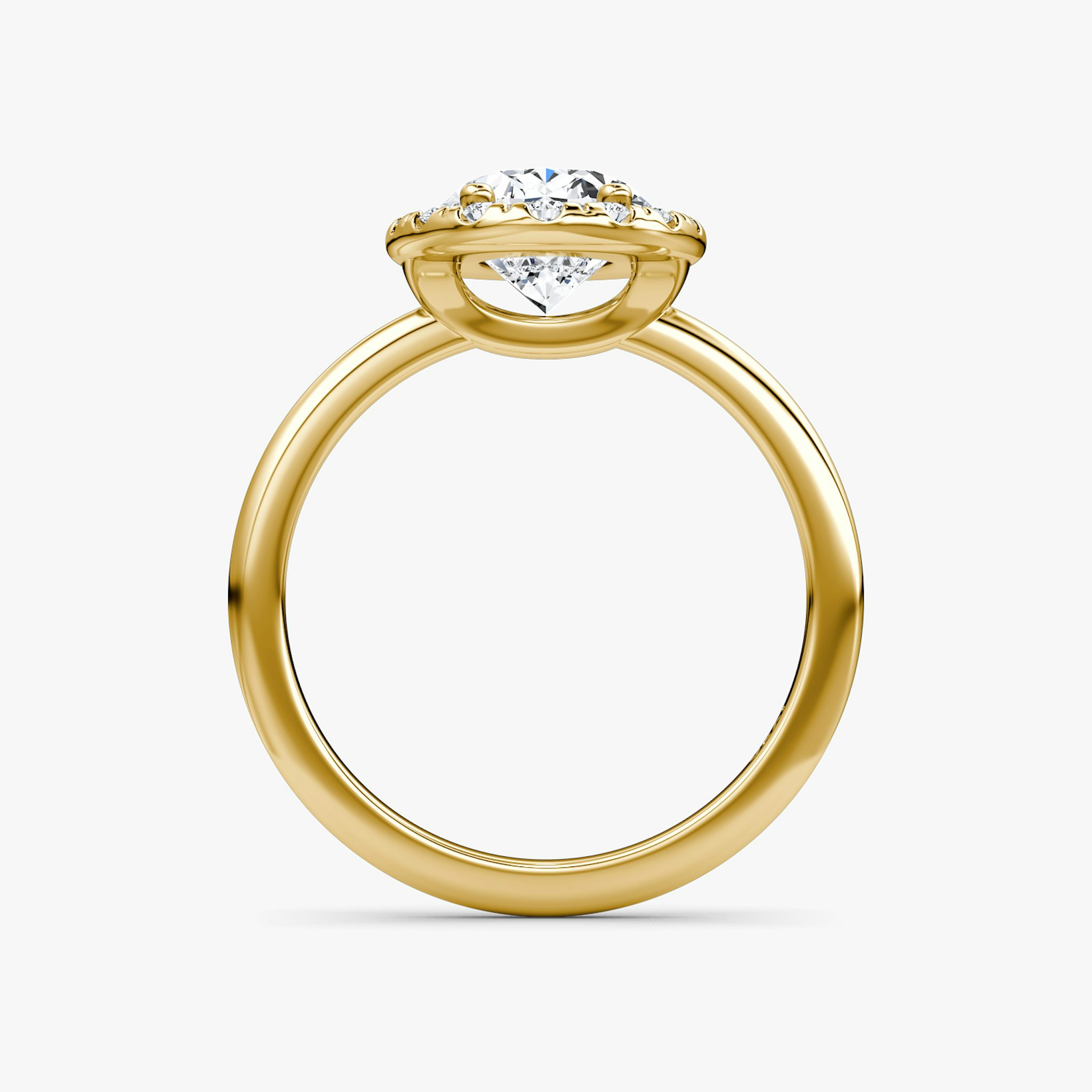 The Halo | Oval | 18k | Yellow Gold | bandAccent: Plain | haloSize: large | diamondOrientation: vertical | caratWeight: other