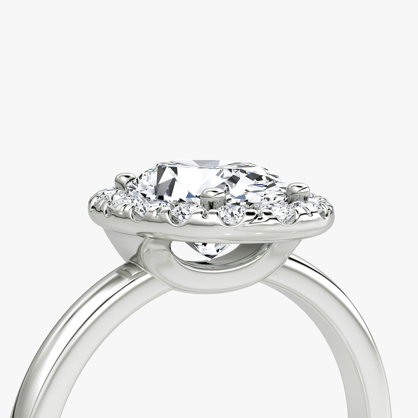 The Halo | Oval | 18k | White Gold | bandAccent: Plain | haloSize: large | diamondOrientation: vertical | caratWeight: other