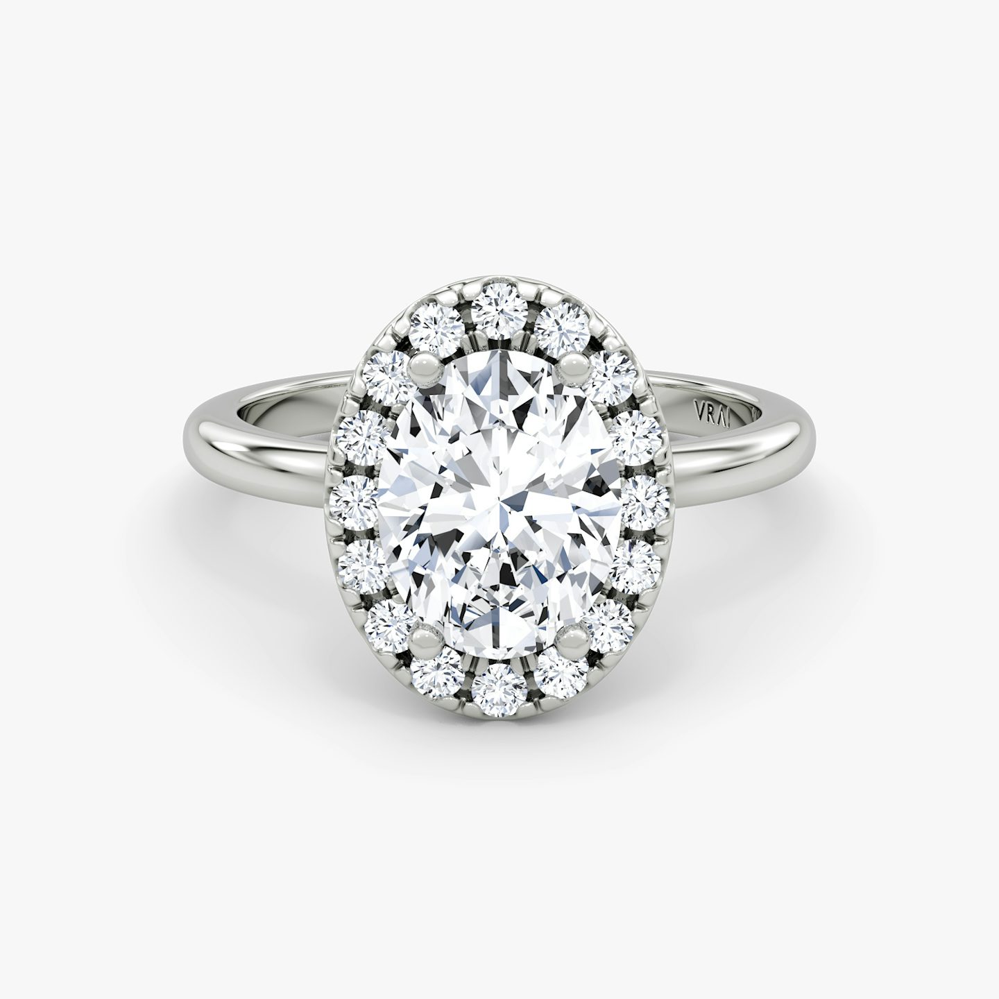The Halo | Oval | 18k | White Gold | bandAccent: Plain | haloSize: large | diamondOrientation: vertical | caratWeight: other