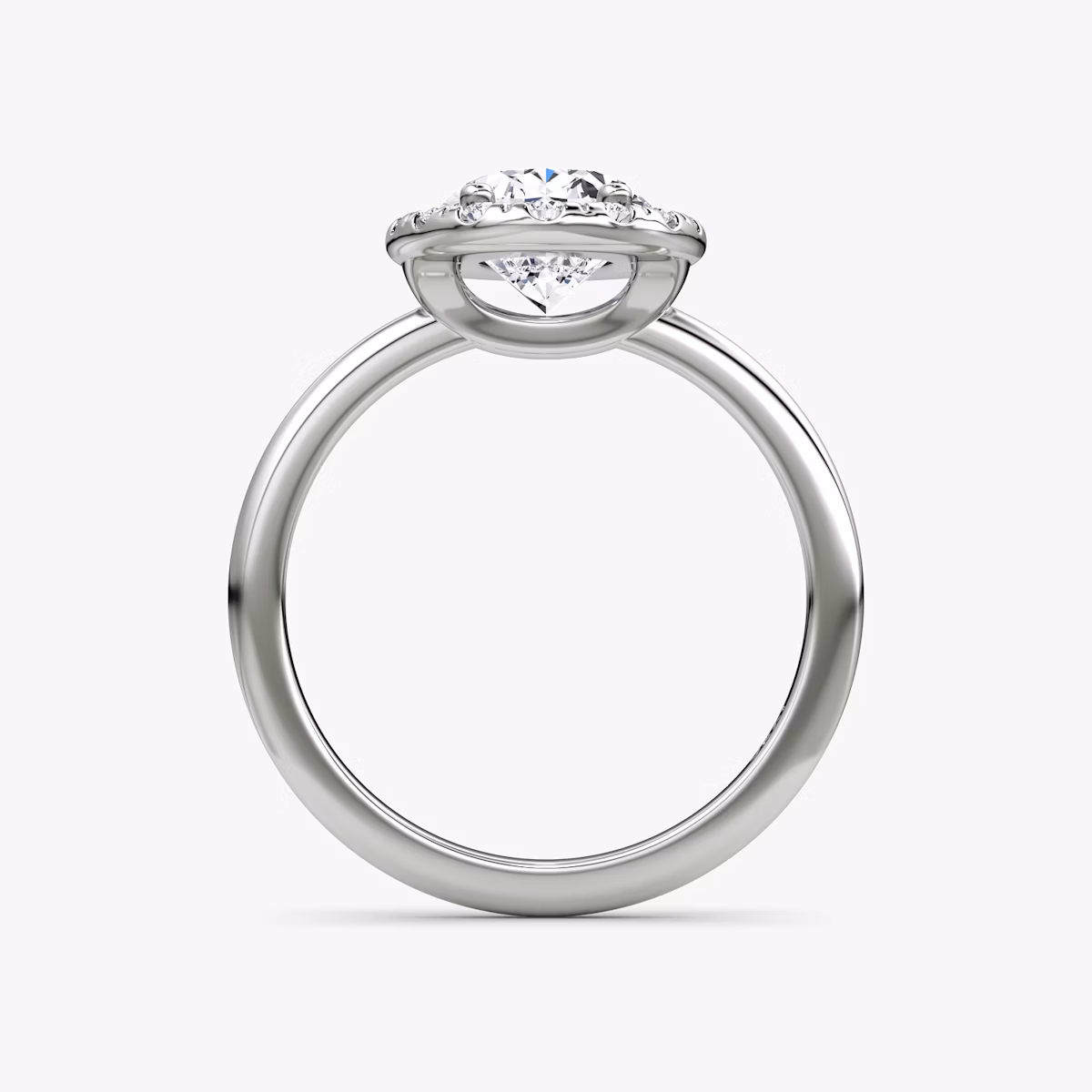 The Halo | Oval | Platinum | bandAccent: Plain | haloSize: large | diamondOrientation: vertical | caratWeight: other