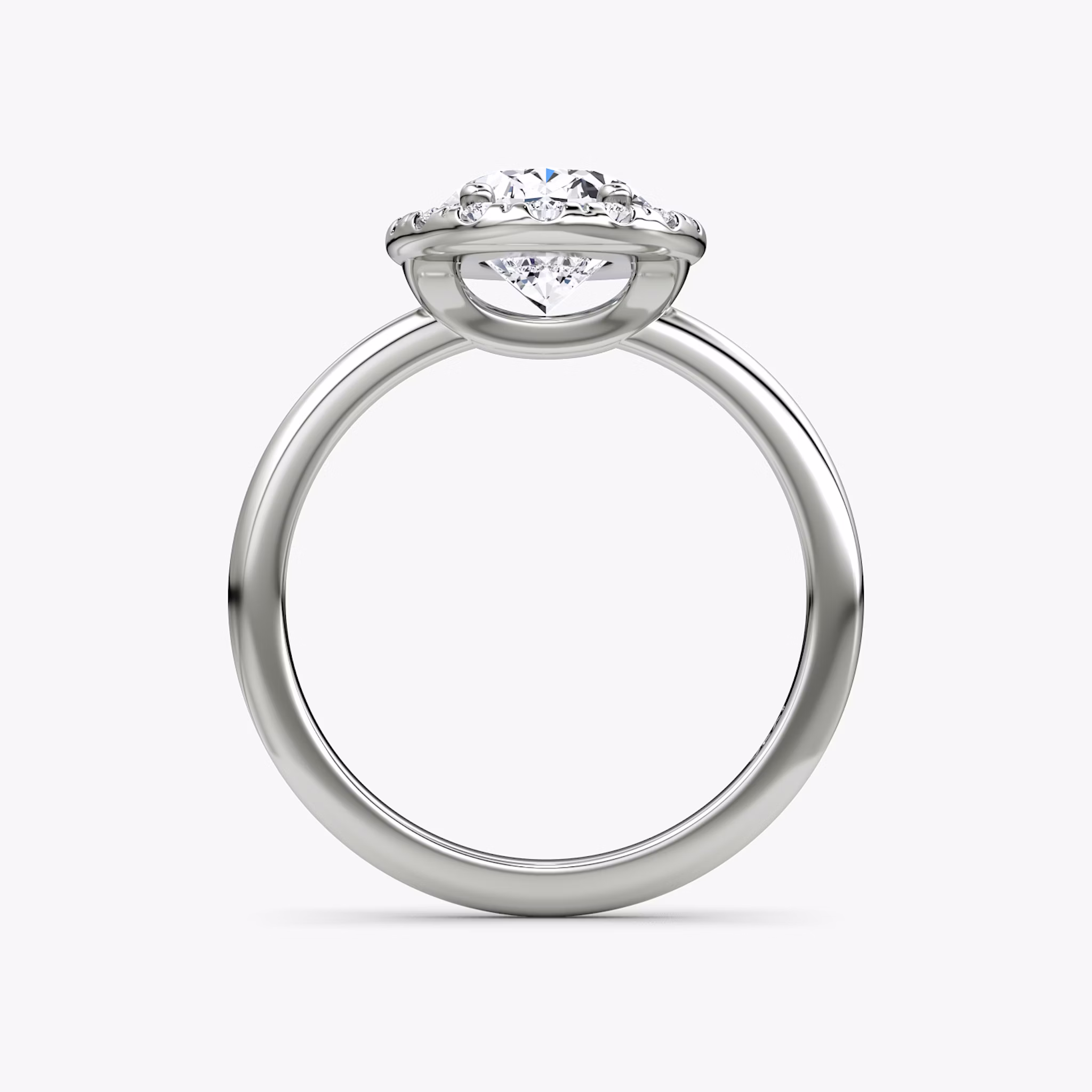The Halo | Oval | 18k | White Gold | bandAccent: Plain | haloSize: large | diamondOrientation: vertical | caratWeight: other