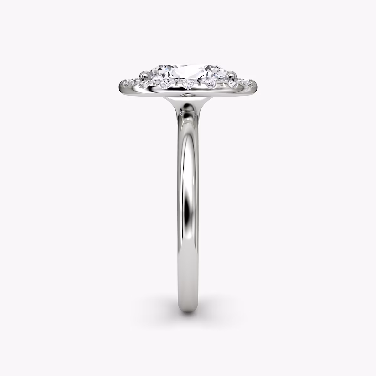 The Halo | Oval | Platinum | bandAccent: Plain | haloSize: large | diamondOrientation: vertical | caratWeight: other
