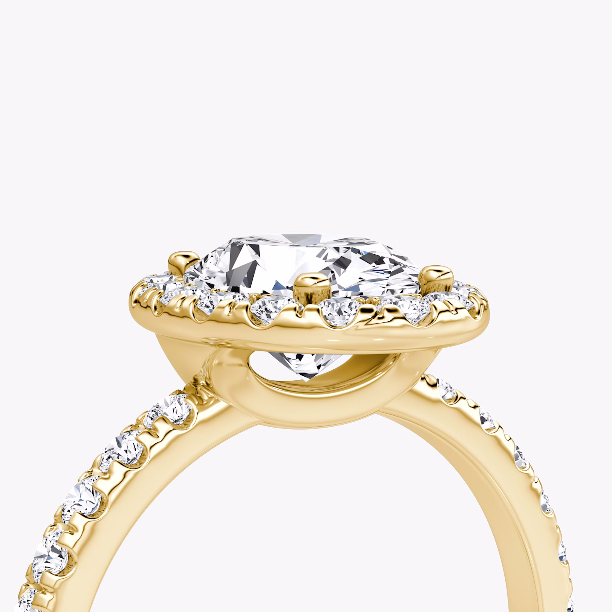 The Halo | Oval | 18k | Yellow Gold | bandAccent: Pavé | haloSize: large | diamondOrientation: vertical | caratWeight: other