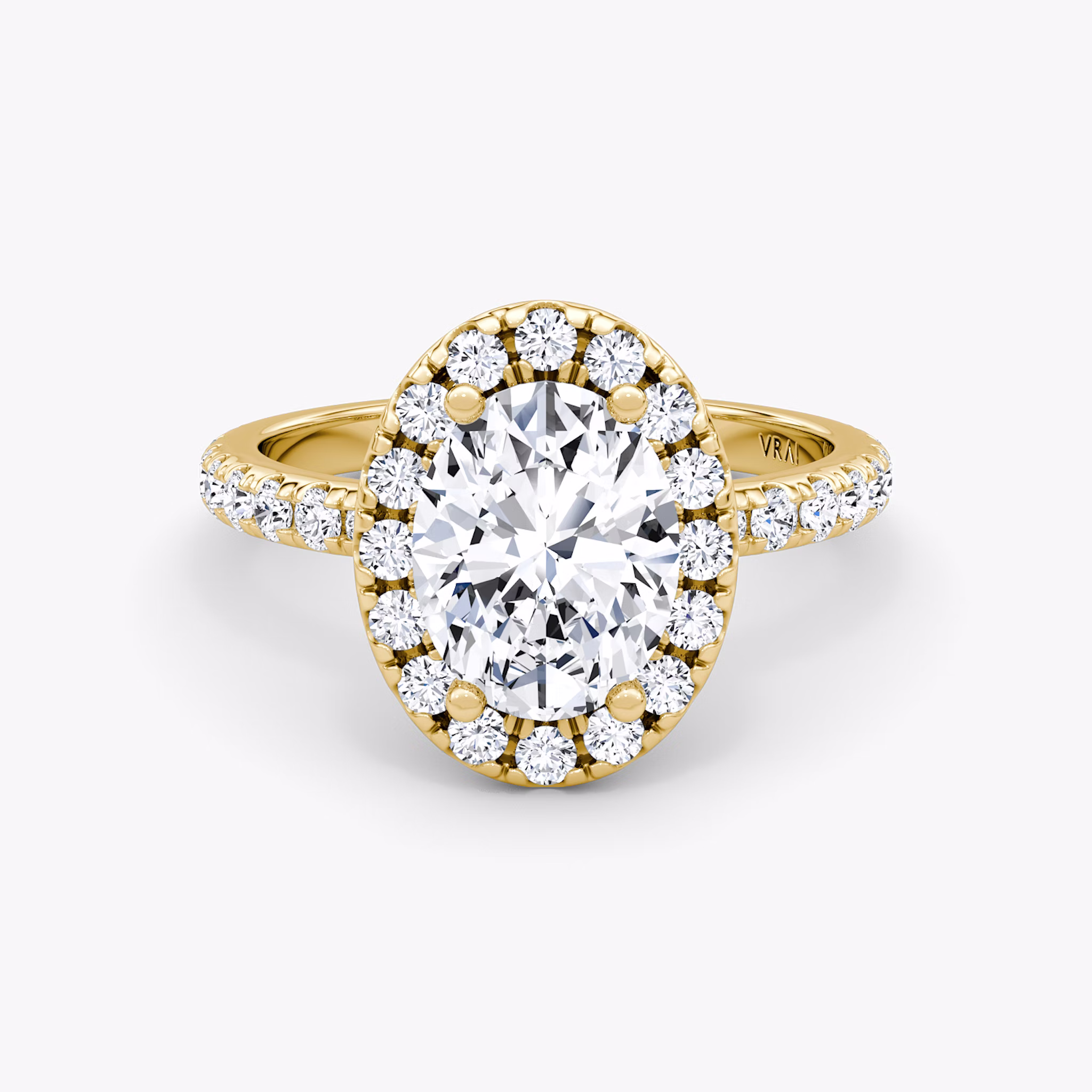The Halo | Oval | 18k | Yellow Gold | bandAccent: Pavé | haloSize: large | diamondOrientation: vertical | caratWeight: other