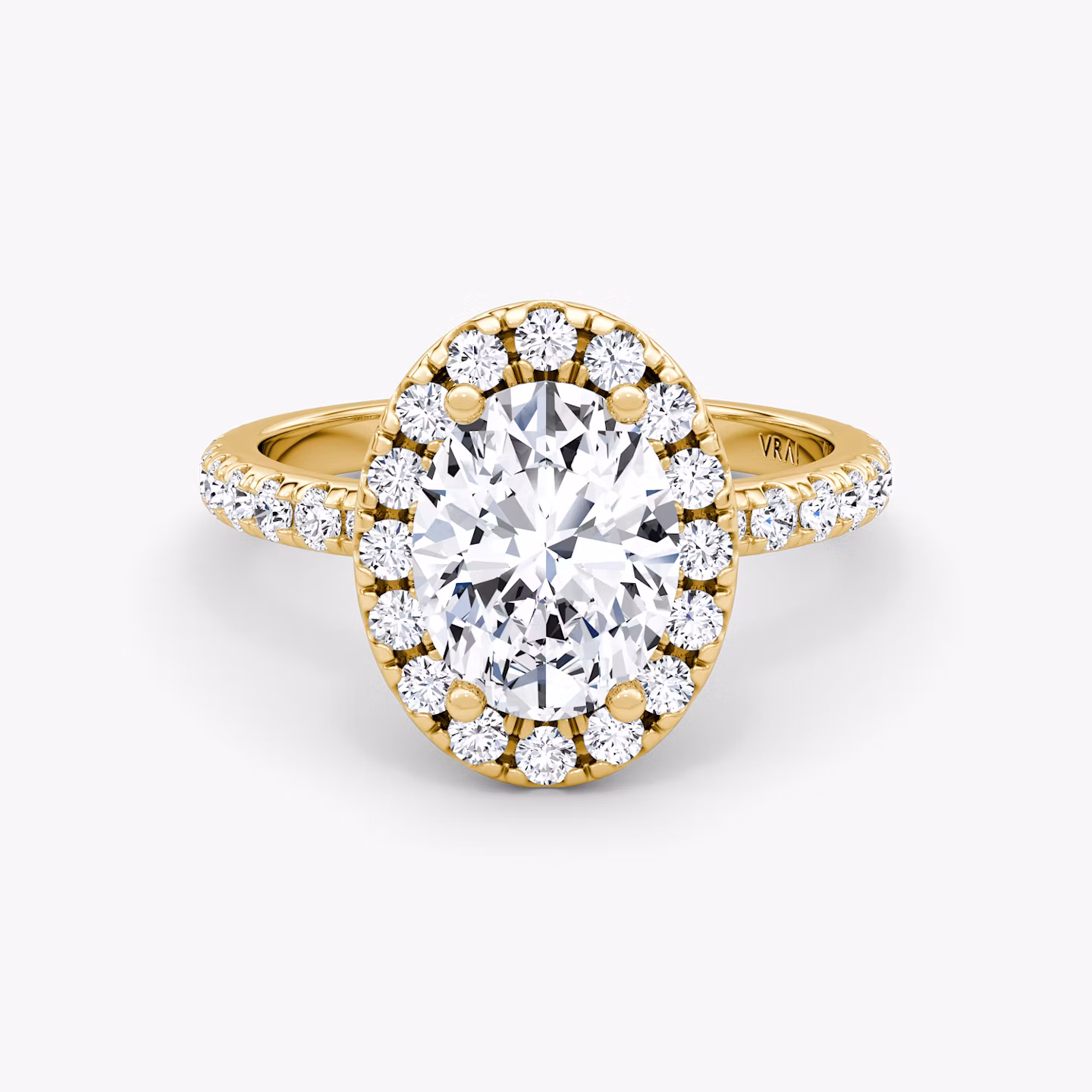 The Halo | Oval | 18k | Yellow Gold | bandAccent: Pavé | haloSize: large | diamondOrientation: vertical | caratWeight: other