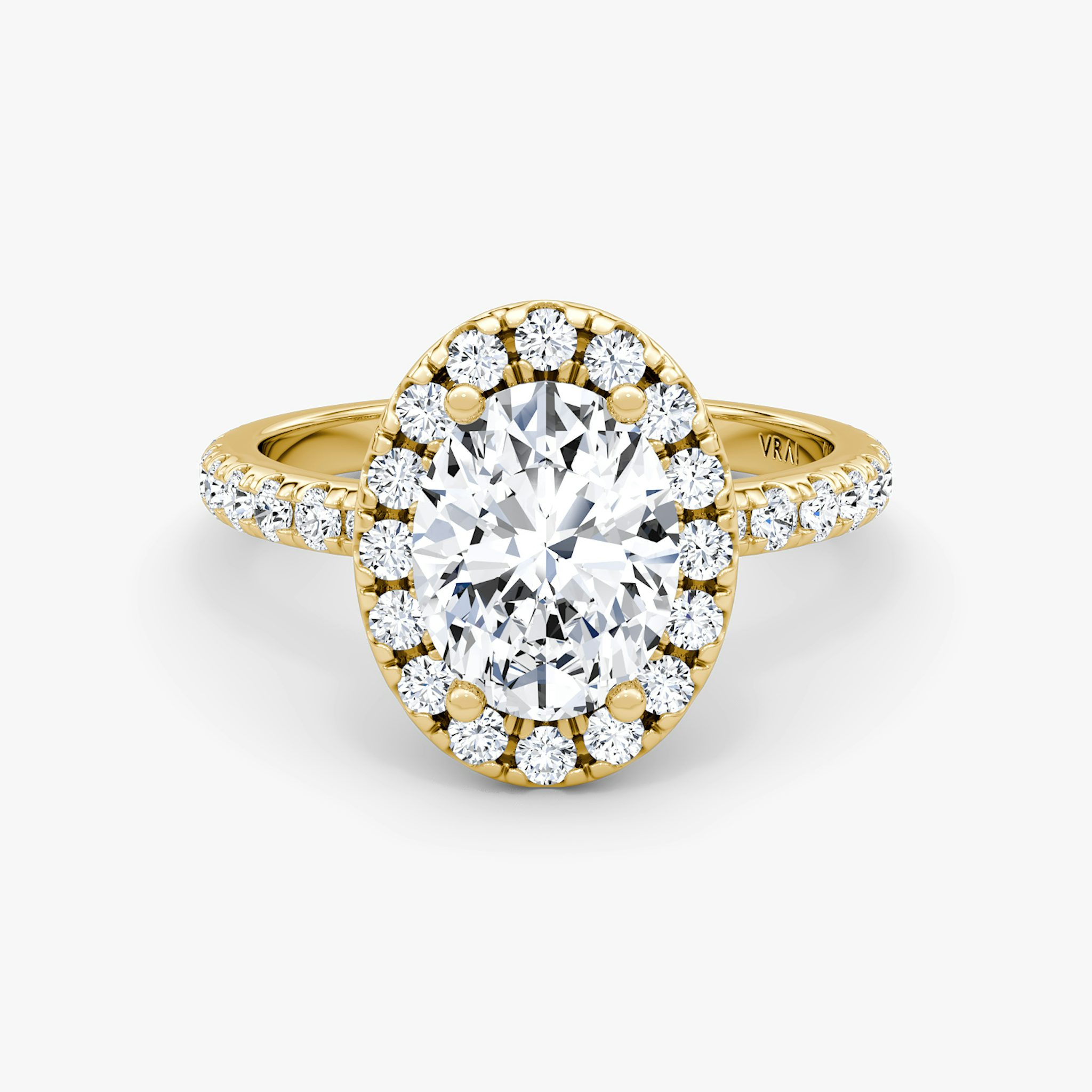 The Halo | Oval | 18k | Yellow Gold | bandAccent: Pavé | haloSize: large | diamondOrientation: vertical | caratWeight: other
