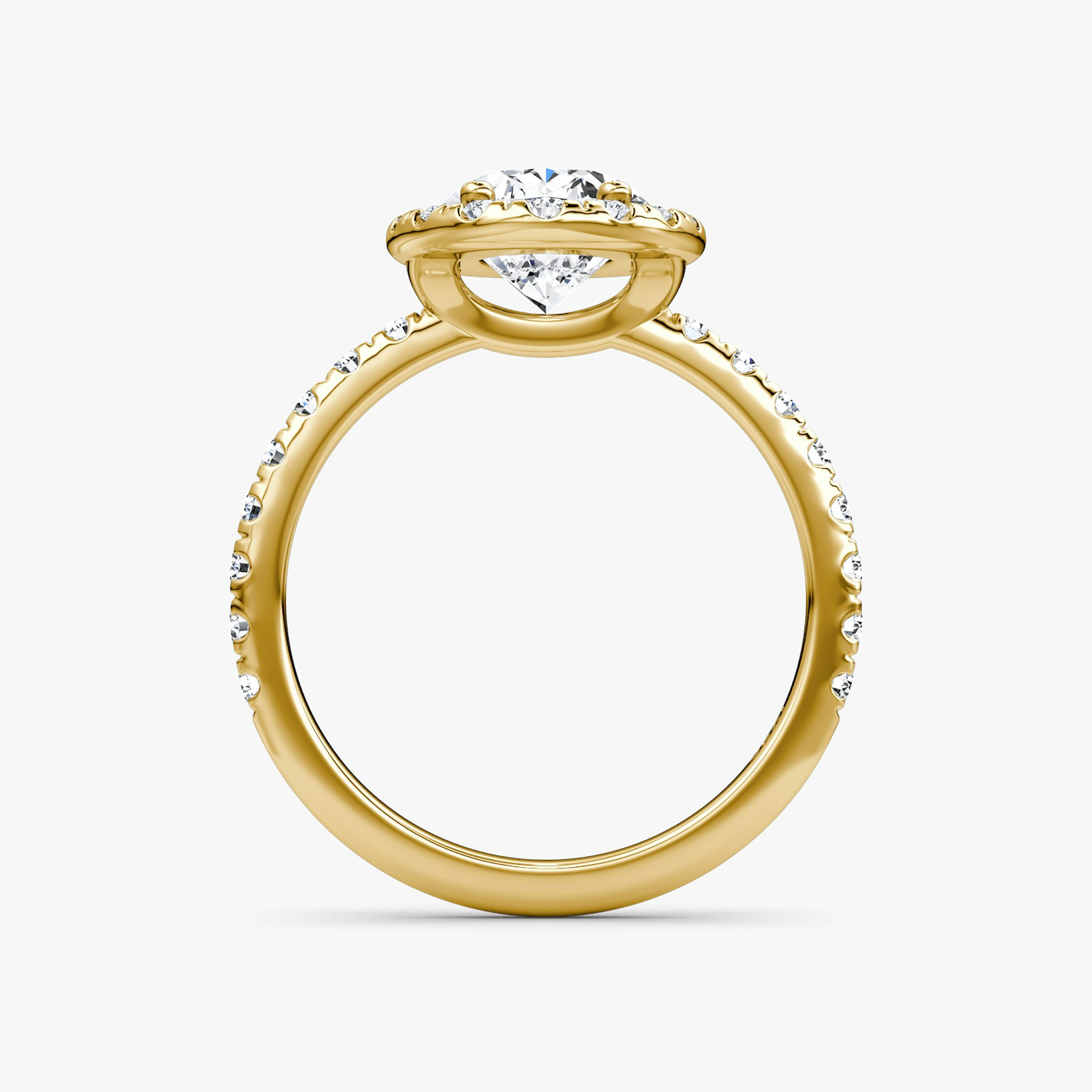 The Halo | Oval | 18k | Yellow Gold | bandAccent: Pavé | haloSize: large | diamondOrientation: vertical | caratWeight: other