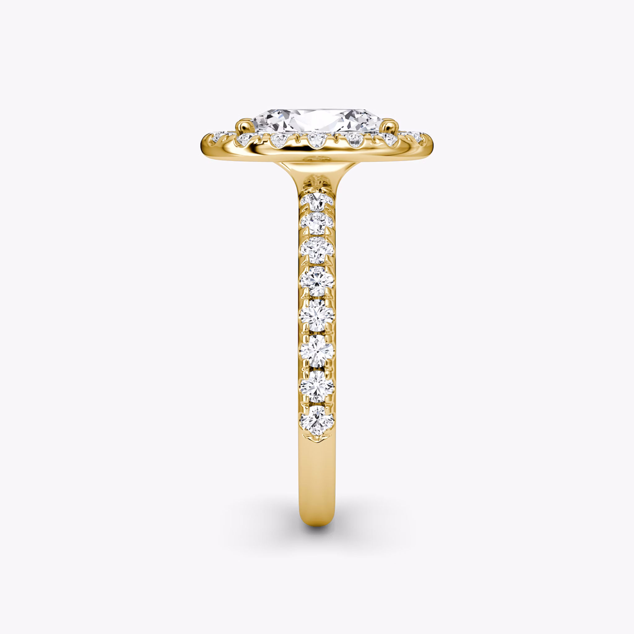 The Halo | Oval | 18k | Yellow Gold | bandAccent: Pavé | haloSize: large | diamondOrientation: vertical | caratWeight: other