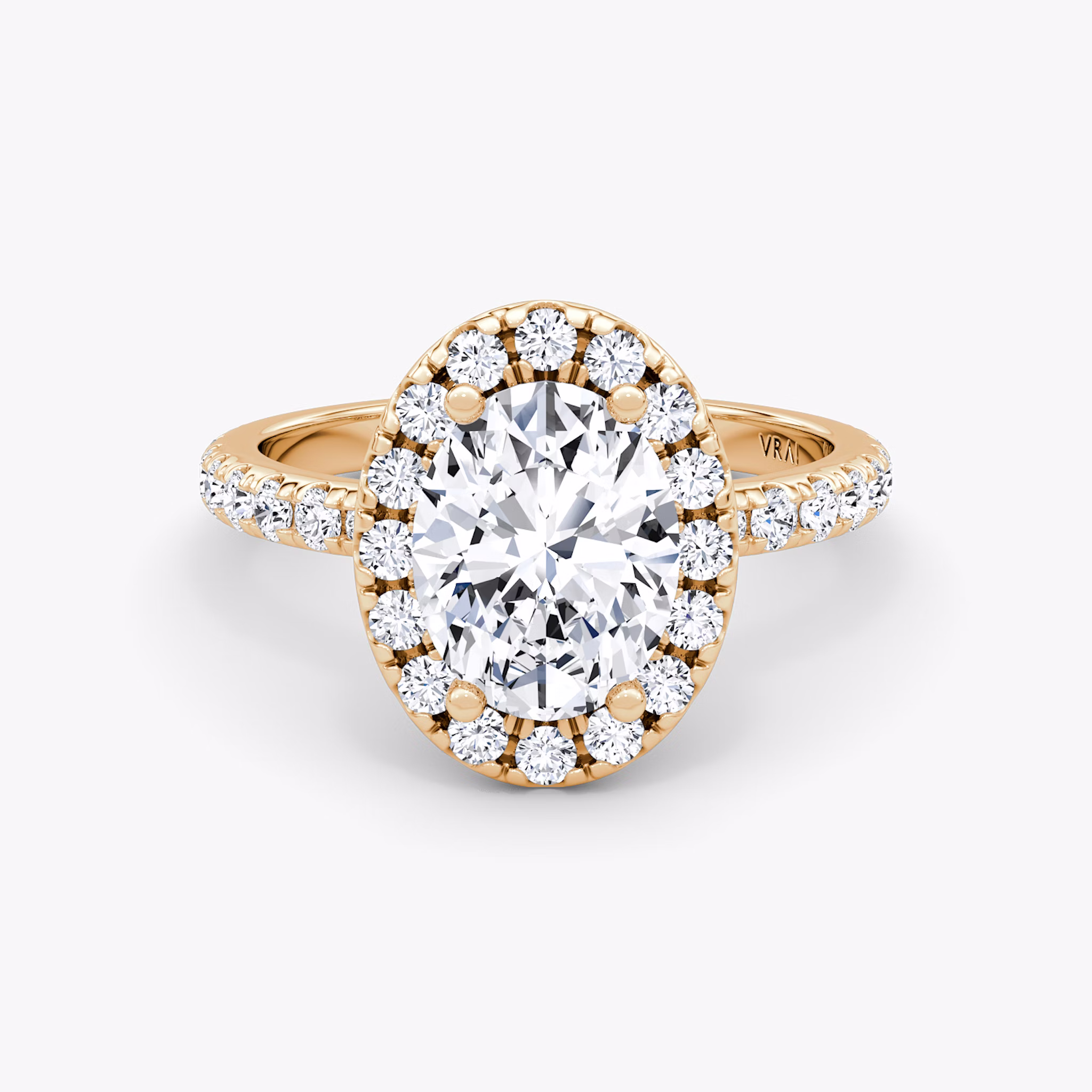 The Halo | Oval | 14k | Rose Gold | bandAccent: Pavé | haloSize: large | diamondOrientation: vertical | caratWeight: other