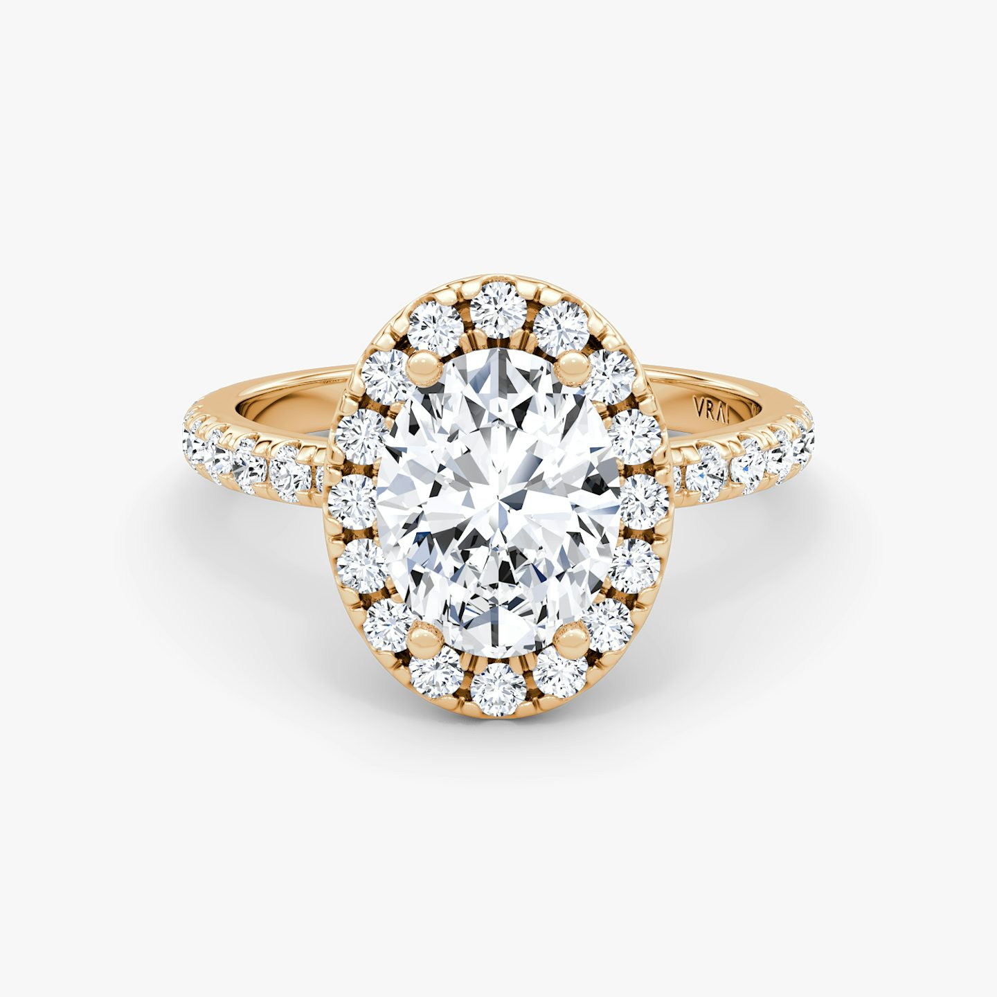 The Halo | Oval | 14k | Rose Gold | bandAccent: Pavé | haloSize: large | diamondOrientation: vertical | caratWeight: other