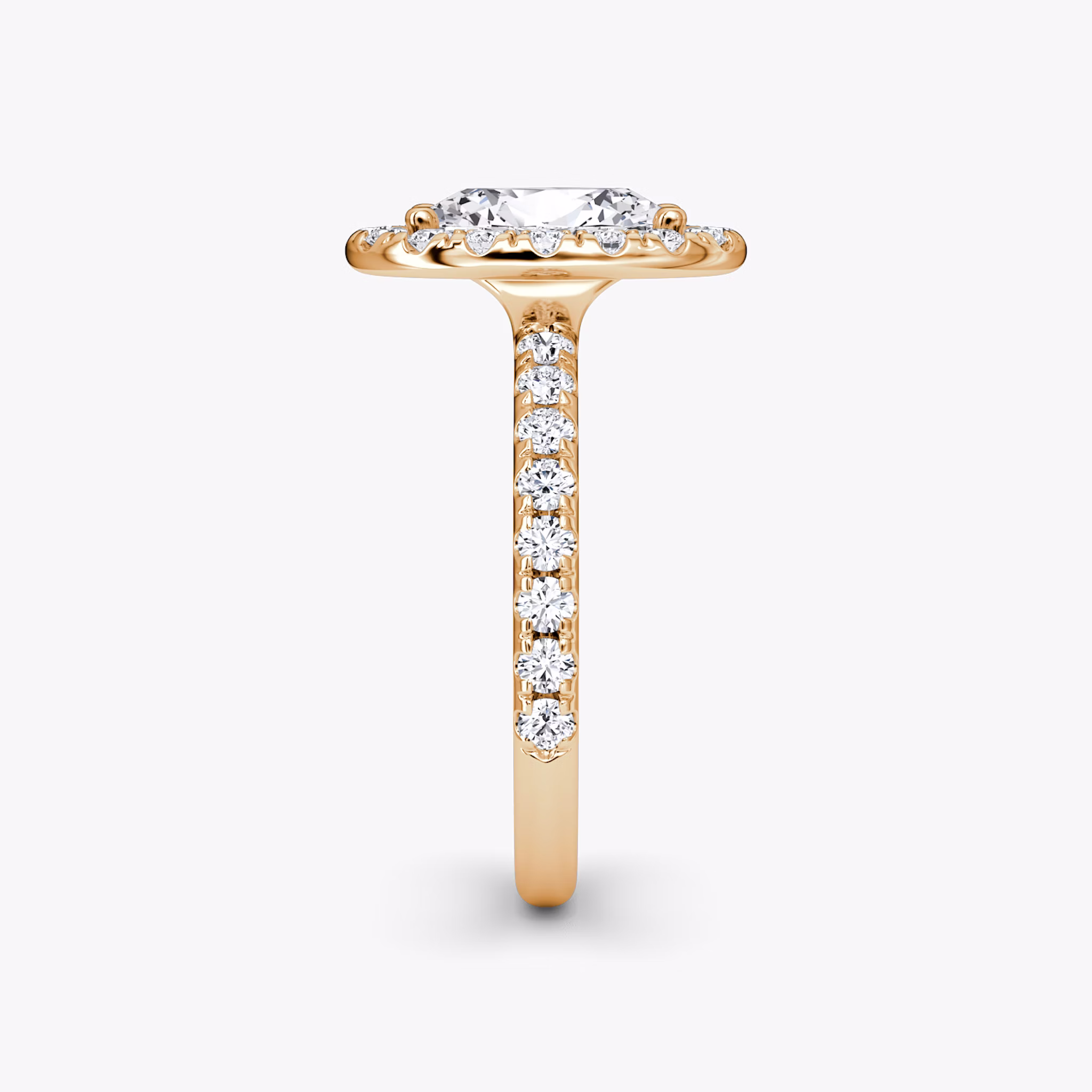 The Halo | Oval | 14k | Rose Gold | bandAccent: Pavé | haloSize: large | diamondOrientation: vertical | caratWeight: other