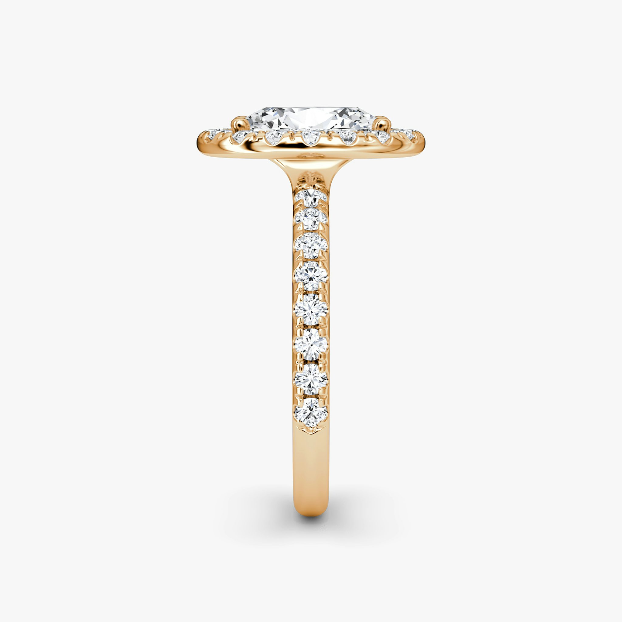 The Halo | Oval | 14k | Rose Gold | bandAccent: Pavé | haloSize: large | diamondOrientation: vertical | caratWeight: other