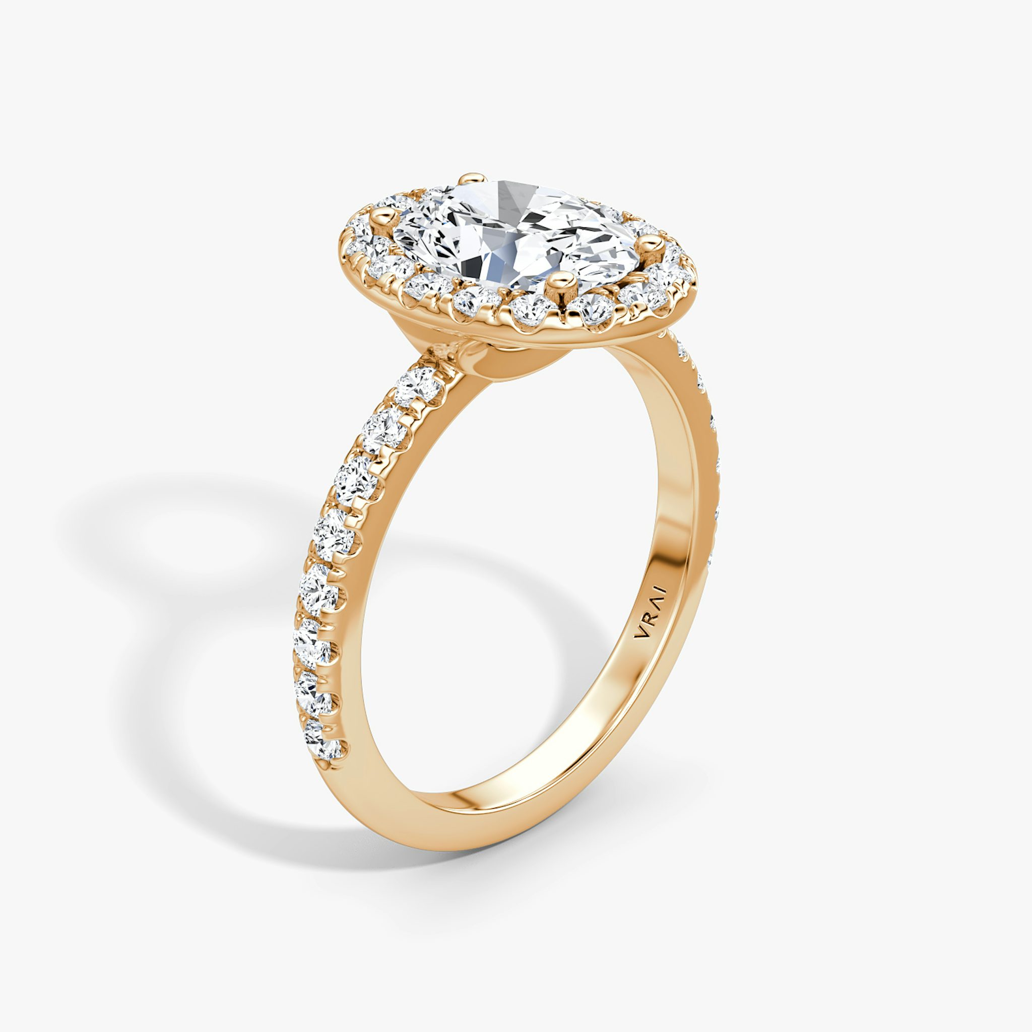 The Halo | Oval | 14k | Rose Gold | bandAccent: Pavé | haloSize: large | diamondOrientation: vertical | caratWeight: other