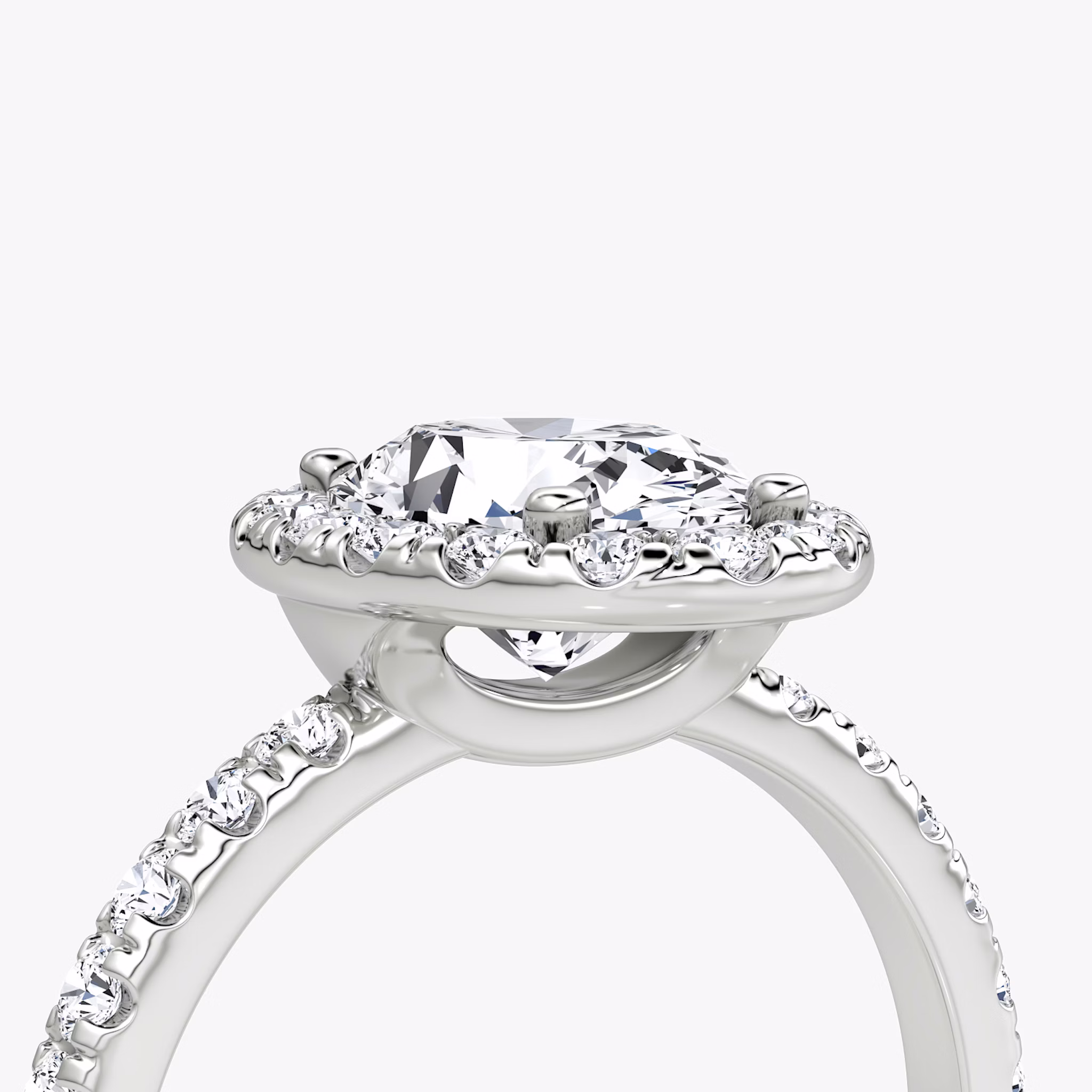 The Halo | Oval | 18k | White Gold | bandAccent: Pavé | haloSize: large | diamondOrientation: vertical | caratWeight: other