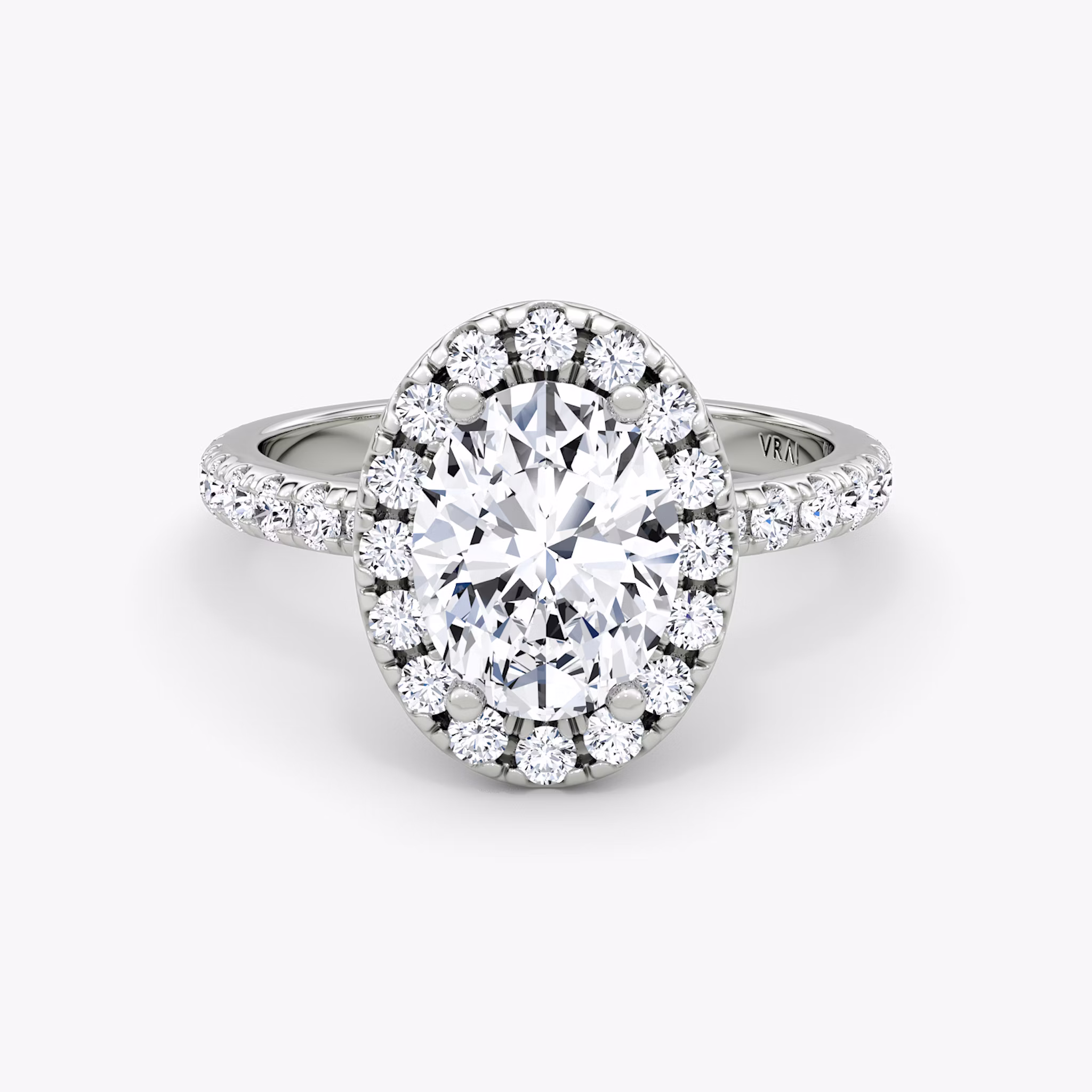 The Halo | Oval | 18k | White Gold | bandAccent: Pavé | haloSize: large | diamondOrientation: vertical | caratWeight: other